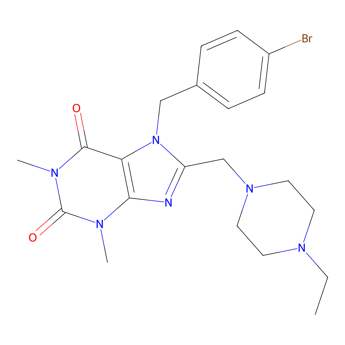 7-(4-bromobenzyl)-8-[(4-ethylpiperazin-1-yl)methyl]-1,3-dimethyl-3,7-dihydro-1H-purine-2,6-dione molecular structure, CAS 851938-08-4