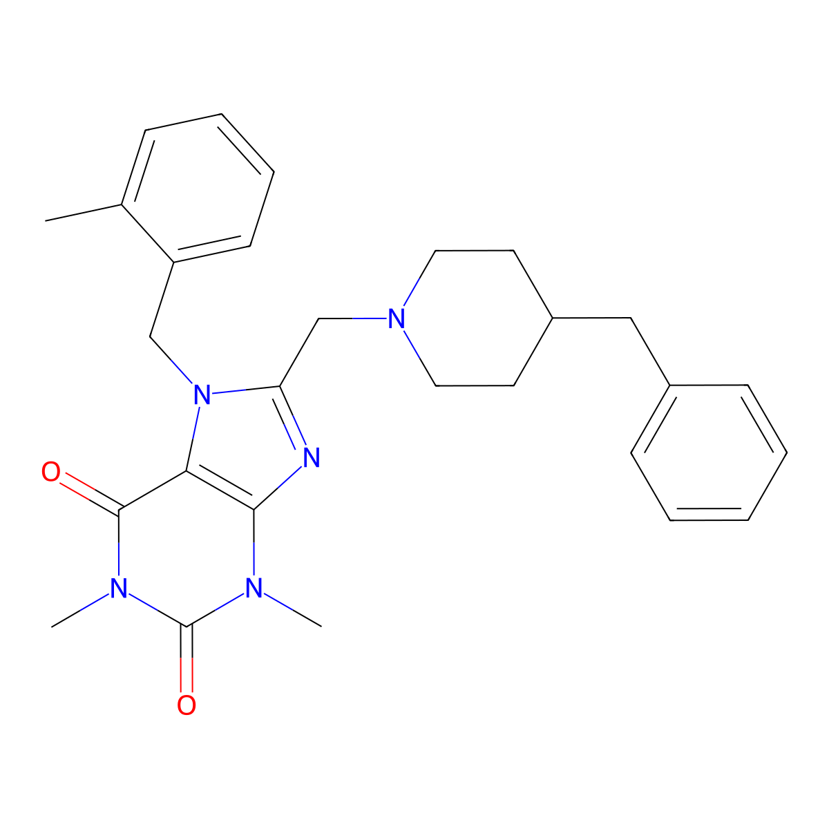 8-[(4-benzylpiperidin-1-yl)methyl]-1,3-dimethyl-7-[(2-methylphenyl)methyl]-2,3,6,7-tetrahydro-1H-purine-2,6-dione molecular structure, CAS 851938-16-4