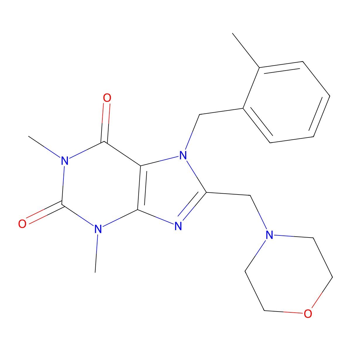 1,3-Dimethyl-7-[(2-methylphenyl)methyl]-8-(morpholin-4-ylmethyl)purine-2,6-dione molecular structure, CAS 851938-18-6