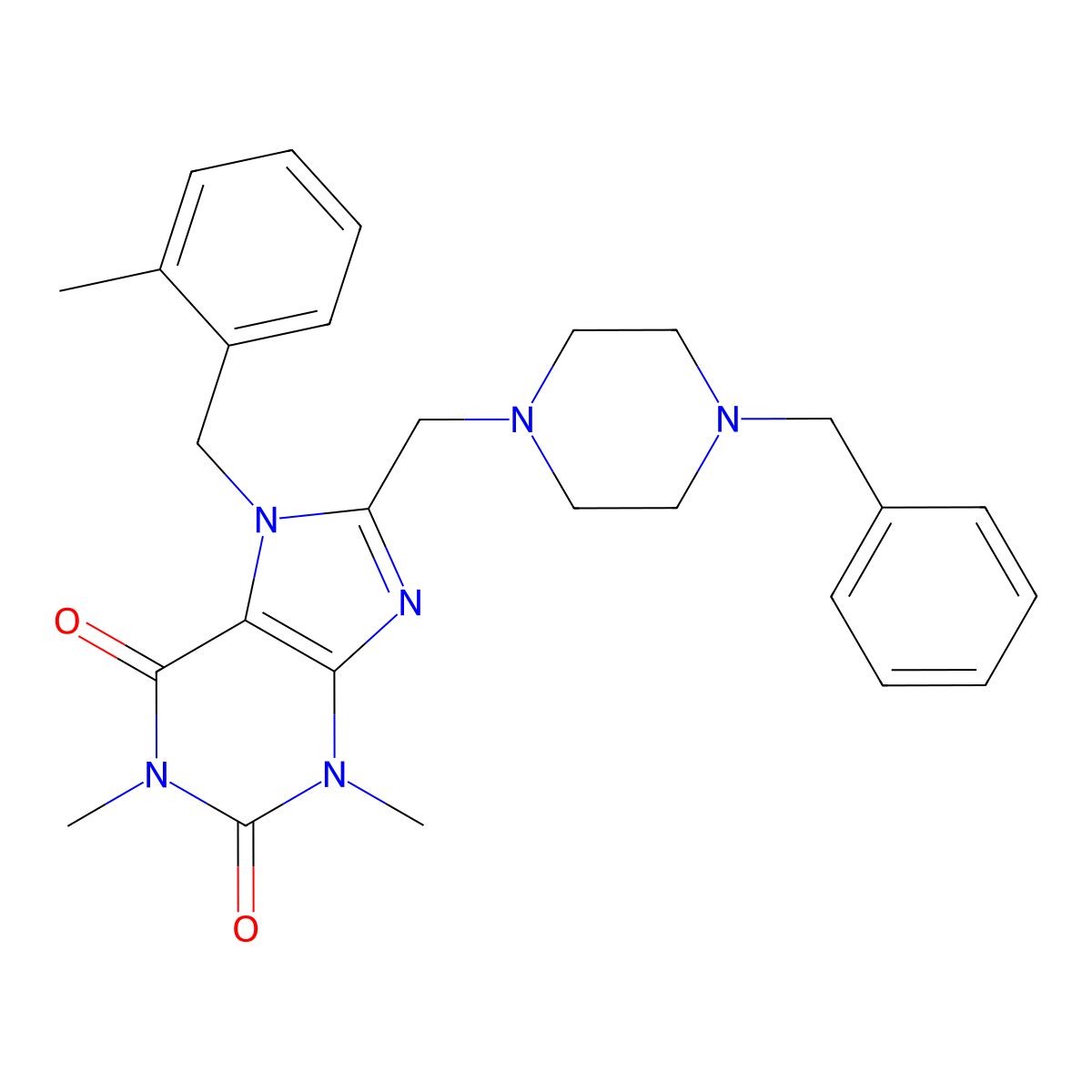 8-[(4-Benzylpiperazin-1-yl)methyl]-1,3-dimethyl-7-[(2-methylphenyl)methyl]purine-2,6-dione molecular structure, CAS 851938-22-2