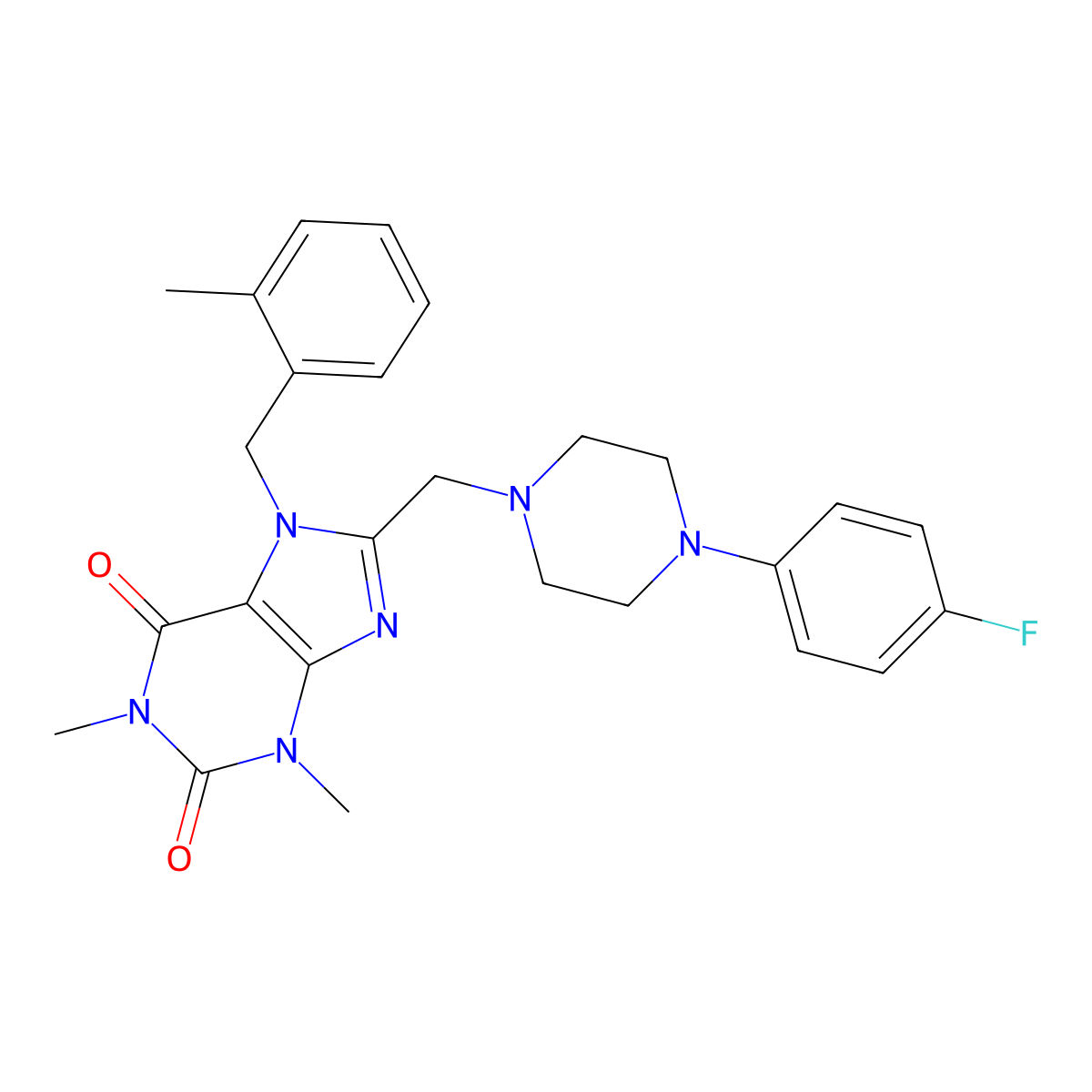 8-{[4-(4-fluorophenyl)piperazin-1-yl]methyl}-1,3-dimethyl-7-[(2-methylphenyl)methyl]-2,3,6,7-tetrahydro-1H-purine-2,6-dione molecular structure, CAS 851938-25-5