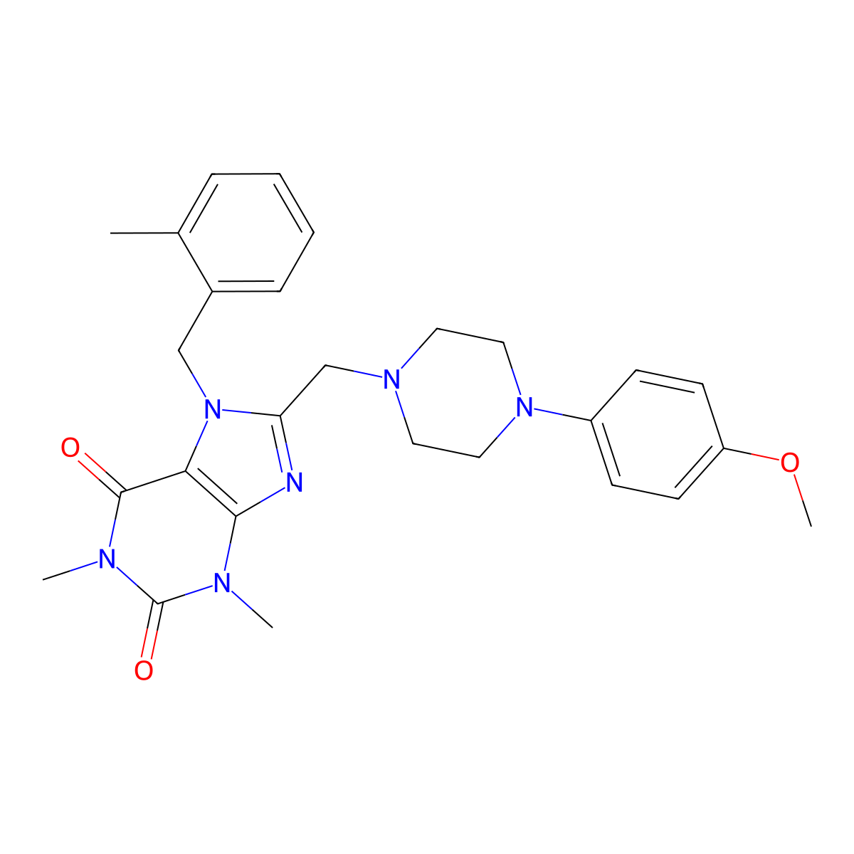 8-((4-(4-methoxyphenyl)piperazin-1-yl)methyl)-1,3-dimethyl-7-(2-methylbenzyl)-1H-purine-2,6(3H,7H)-dione molecular structure, CAS 851938-26-6