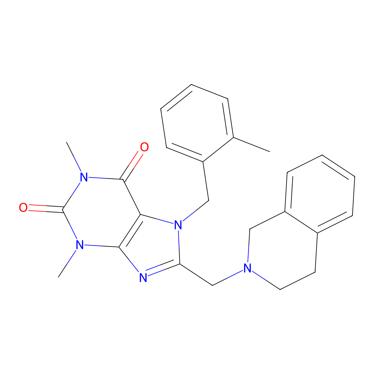 8-(3,4-dihydroisoquinolin-2(1H)-ylmethyl)-1,3-dimethyl-7-(2-methylbenzyl)-3,7-dihydro-1H-purine-2,6-dione molecular structure, CAS 851938-29-9