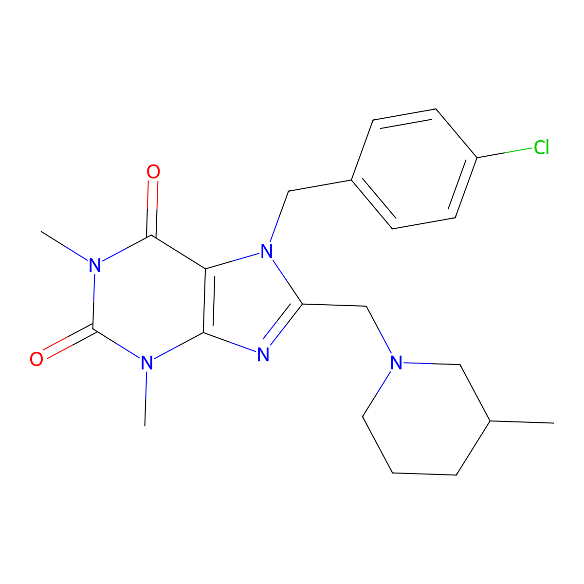 7-(4-chlorobenzyl)-1,3-dimethyl-8-((3-methylpiperidin-1-yl)methyl)-3,7-dihydro-1H-purine-2,6-dione molecular structure, CAS 851938-31-3