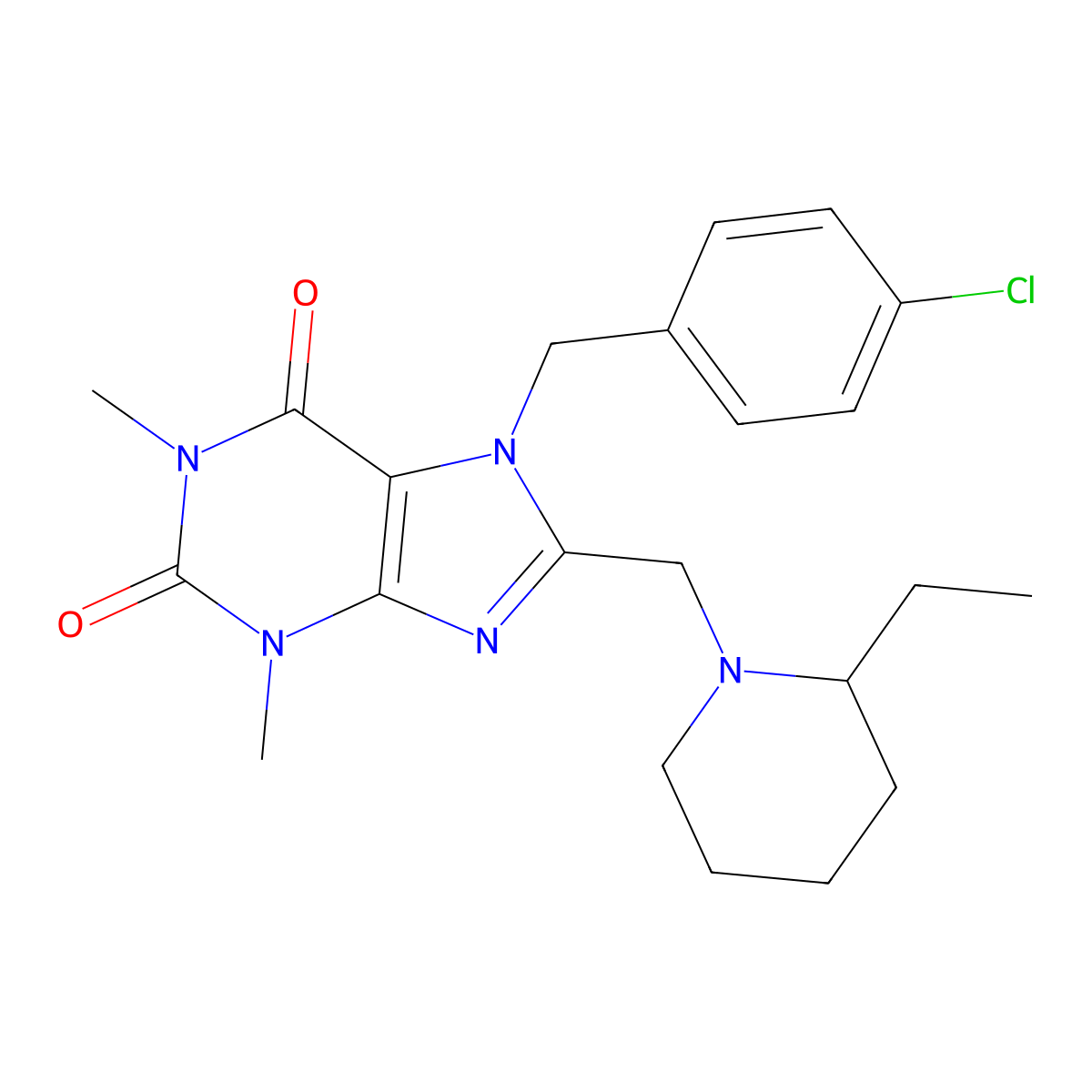 7-[(4-Chlorophenyl)methyl]-8-[(2-ethylpiperidin-1-yl)methyl]-1,3-dimethylpurine-2,6-dione molecular structure, CAS 851938-33-5