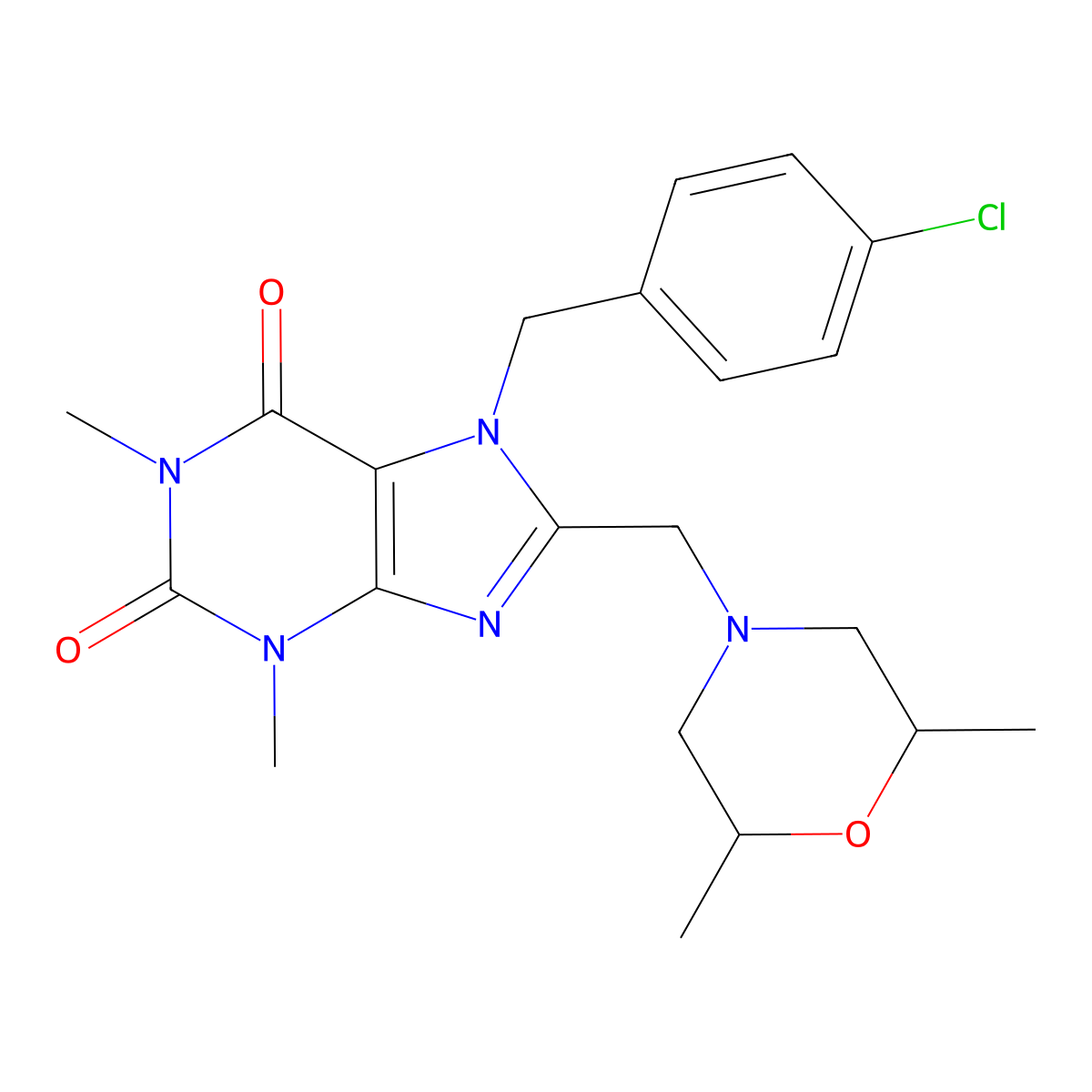 7-(4-chlorobenzyl)-8-((2,6-dimethylmorpholino)methyl)-1,3-dimethyl-1H-purine-2,6(3H,7H)-dione molecular structure, CAS 851938-36-8
