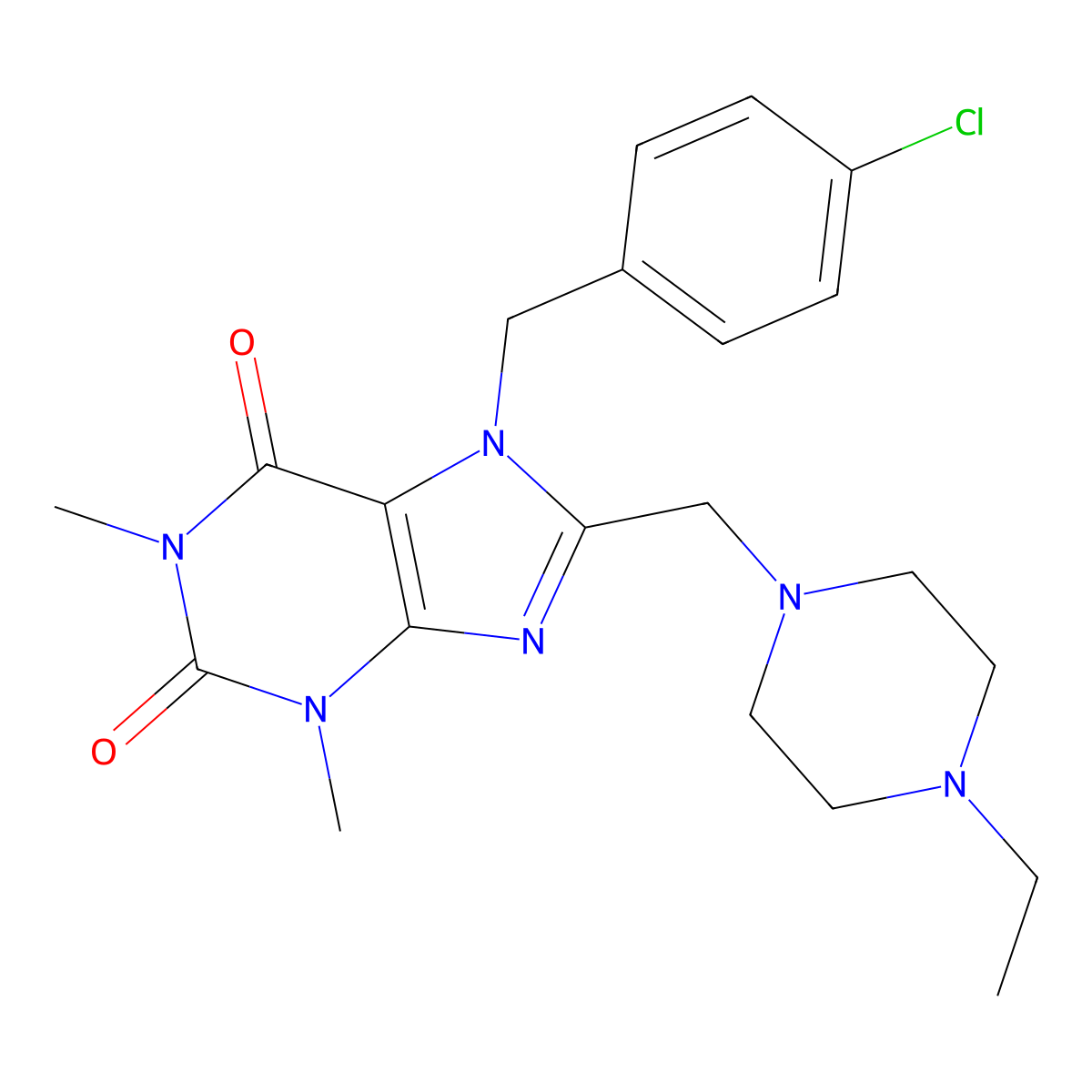 7-(4-chlorobenzyl)-8-[(4-ethylpiperazin-1-yl)methyl]-1,3-dimethyl-3,7-dihydro-1H-purine-2,6-dione molecular structure, CAS 851938-37-9