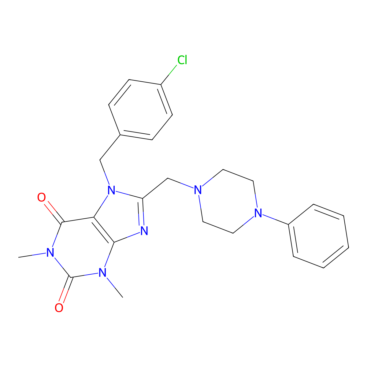 7-[(4-Chlorophenyl)methyl]-1,3-dimethyl-8-[(4-phenylpiperazin-1-yl)methyl]purine-2,6-dione molecular structure, CAS 851938-38-0