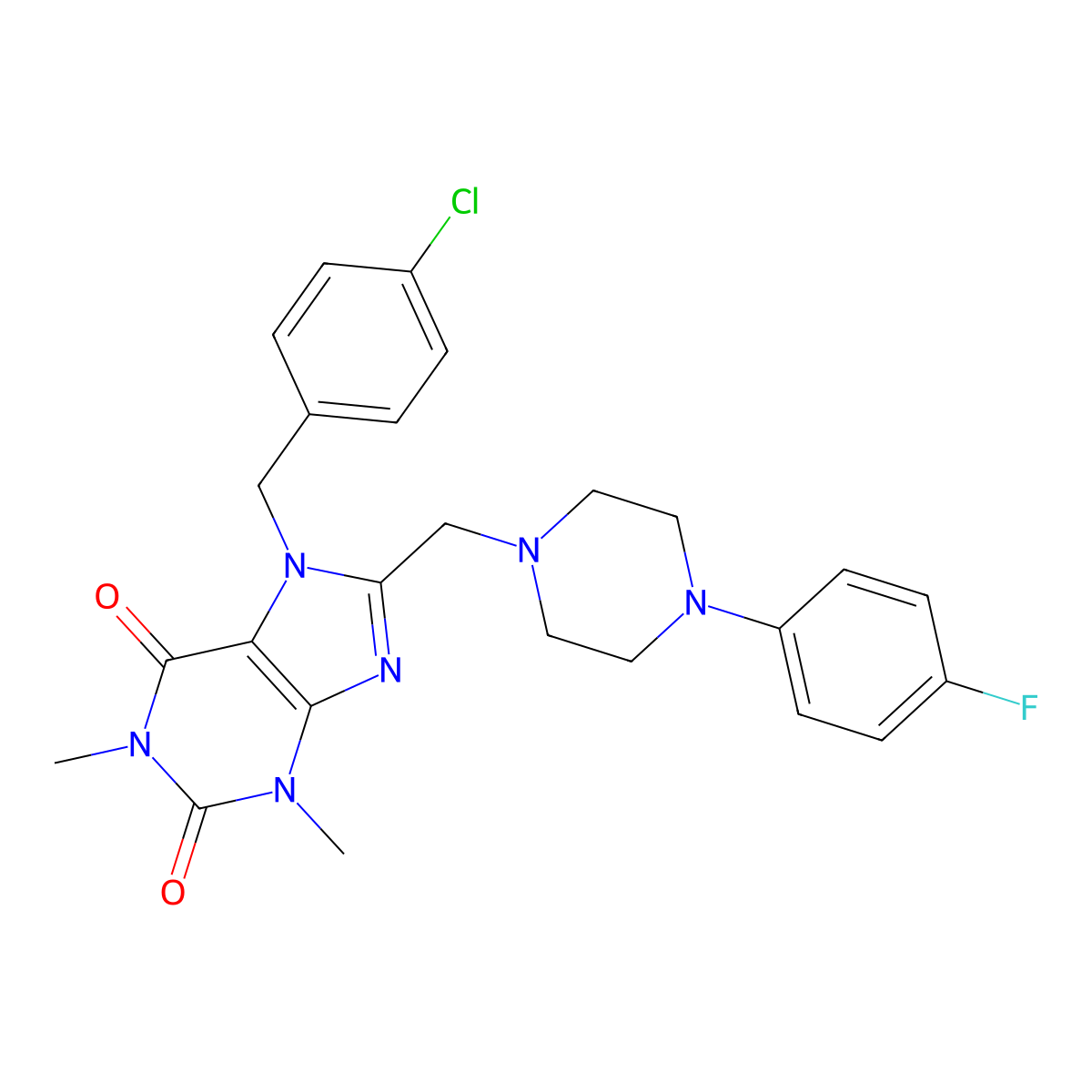 7-[(4-Chlorophenyl)methyl]-8-[[4-(4-fluorophenyl)piperazin-1-yl]methyl]-1,3-dimethylpurine-2,6-dione molecular structure, CAS 851938-42-6
