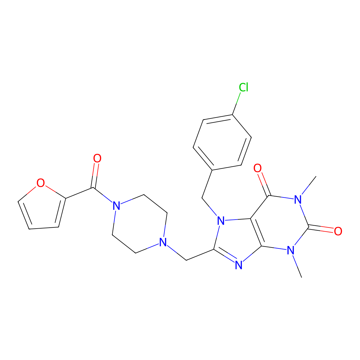 7-[(4-Chlorophenyl)methyl]-8-[[4-(furan-2-carbonyl)piperazin-1-yl]methyl]-1,3-dimethylpurine-2,6-dione molecular structure, CAS 851938-44-8