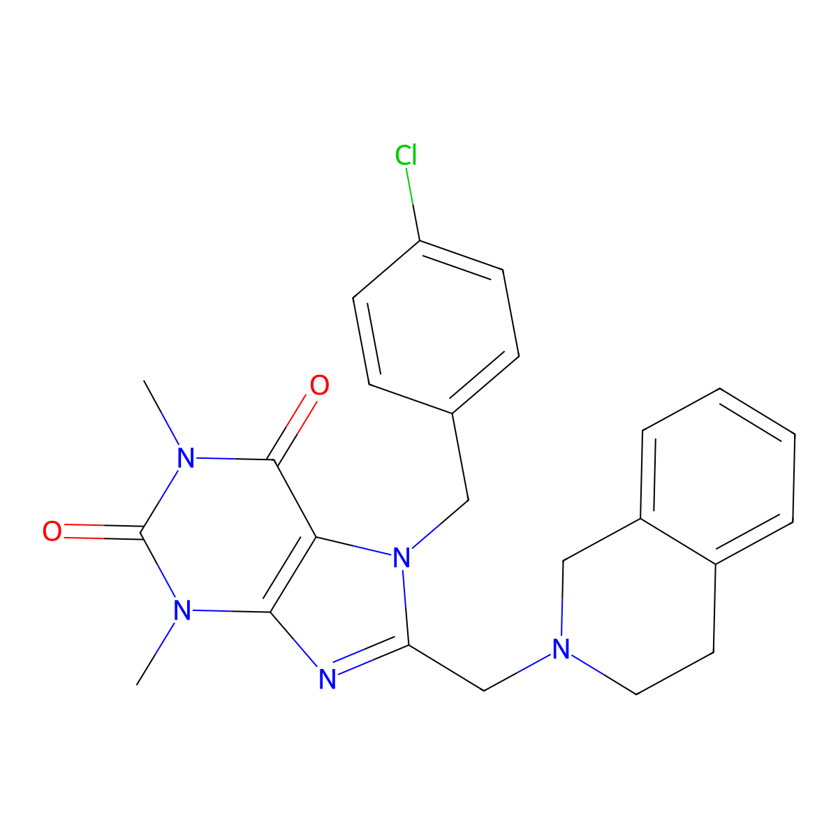 7-[(4-chlorophenyl)methyl]-8-(3,4-dihydro-1H-isoquinolin-2-ylmethyl)-1,3-dimethylpurine-2,6-dione molecular structure, CAS 851938-45-9
