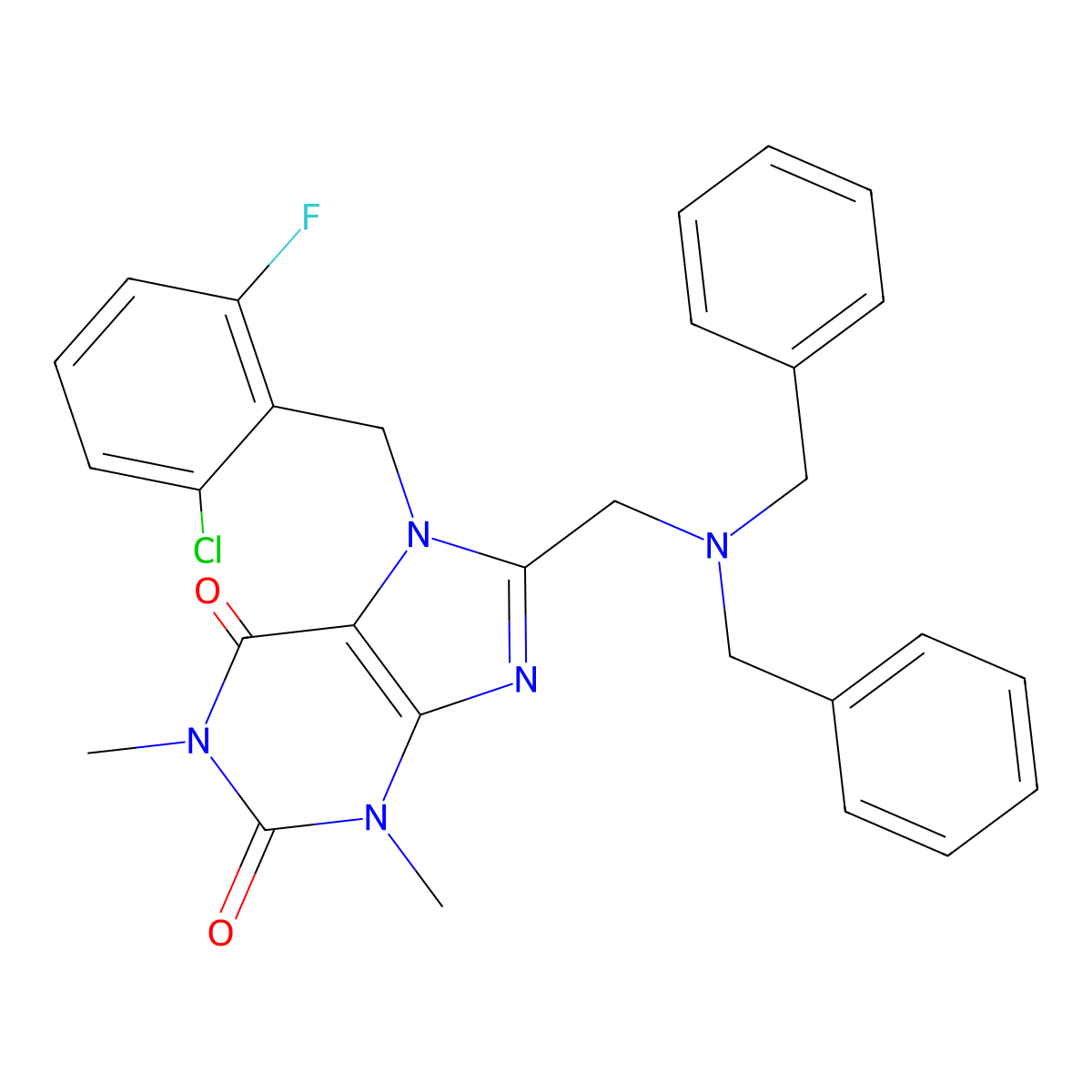 7-[(2-Chloro-6-fluorophenyl)methyl]-8-[(dibenzylamino)methyl]-1,3-dimethylpurine-2,6-dione molecular structure, CAS 851938-47-1
