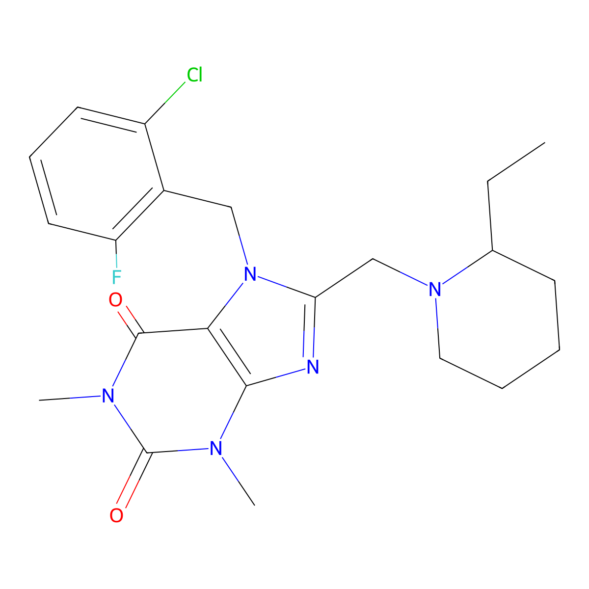 7-[(2-chloro-6-fluorophenyl)methyl]-8-[(2-ethylpiperidin-1-yl)methyl]-1,3-dimethyl-2,3,6,7-tetrahydro-1H-purine-2,6-dione molecular structure, CAS 851938-51-7