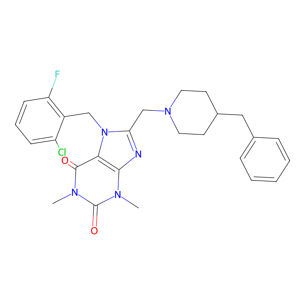 8-[(4-Benzylpiperidin-1-yl)methyl]-7-[(2-chloro-6-fluorophenyl)methyl]-1,3-dimethylpurine-2,6-dione molecular structure, CAS 851938-52-8