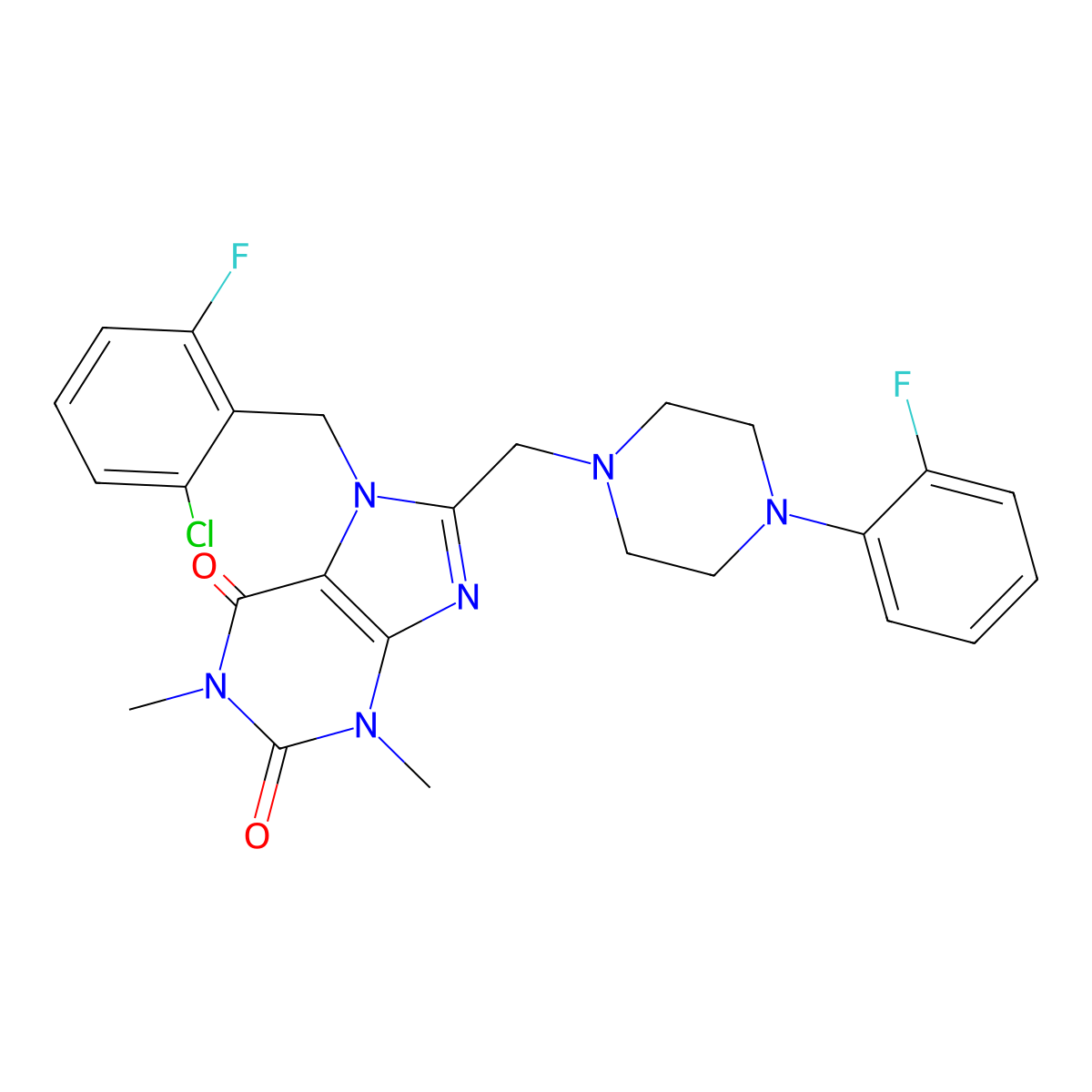 7-[(2-chloro-6-fluorophenyl)methyl]-8-{[4-(2-fluorophenyl)piperazin-1-yl]methyl}-1,3-dimethyl-2,3,6,7-tetrahydro-1H-purine-2,6-dione molecular structure, CAS 851938-59-5