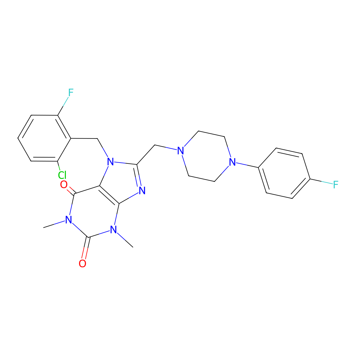 7-[(6-Chloro-2-fluorophenyl)methyl]-8-{[4-(4-fluorophenyl)piperazinyl]methyl}-1,3-dimethyl-1,3,7-trihydropurine-2,6-dione molecular structure, CAS 851938-61-9