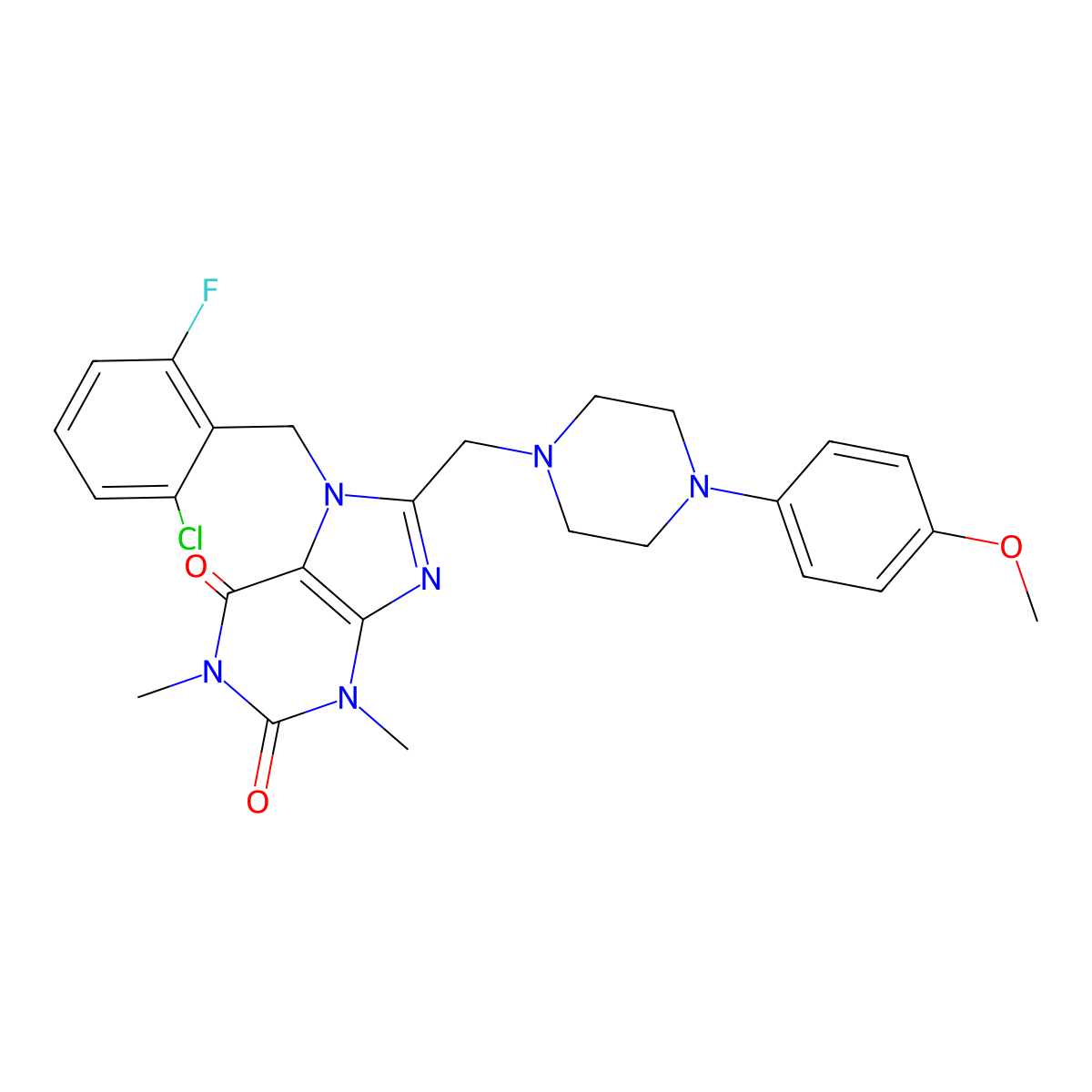 7-[(2-Chloro-6-fluorophenyl)methyl]-8-[[4-(4-methoxyphenyl)piperazin-1-yl]methyl]-1,3-dimethylpurine-2,6-dione molecular structure, CAS 851938-63-1