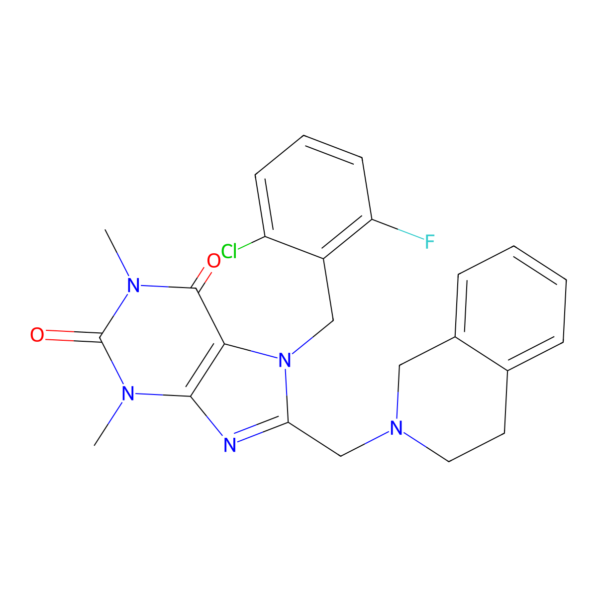 7-(2-chloro-6-fluorobenzyl)-8-((3,4-dihydroisoquinolin-2(1H)-yl)methyl)-1,3-dimethyl-1H-purine-2,6(3H,7H)-dione molecular structure, CAS 851938-69-7