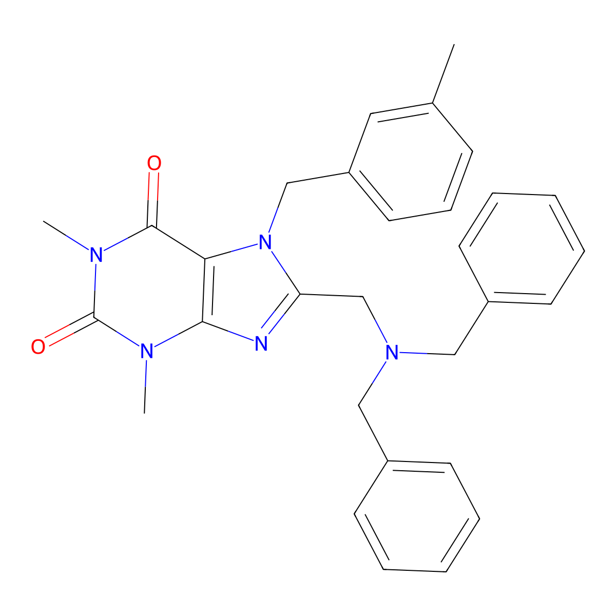 8-[(Dibenzylamino)methyl]-1,3-dimethyl-7-[(3-methylphenyl)methyl]purine-2,6-dione molecular structure, CAS 851938-70-0