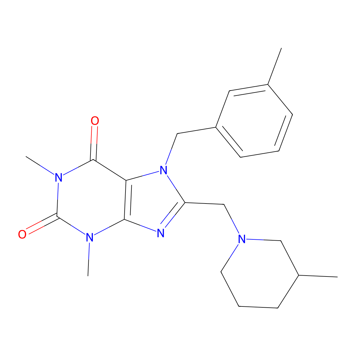 1,3-dimethyl-7-(3-methylbenzyl)-8-((3-methylpiperidin-1-yl)methyl)-3,7-dihydro-1H-purine-2,6-dione molecular structure, CAS 851938-72-2