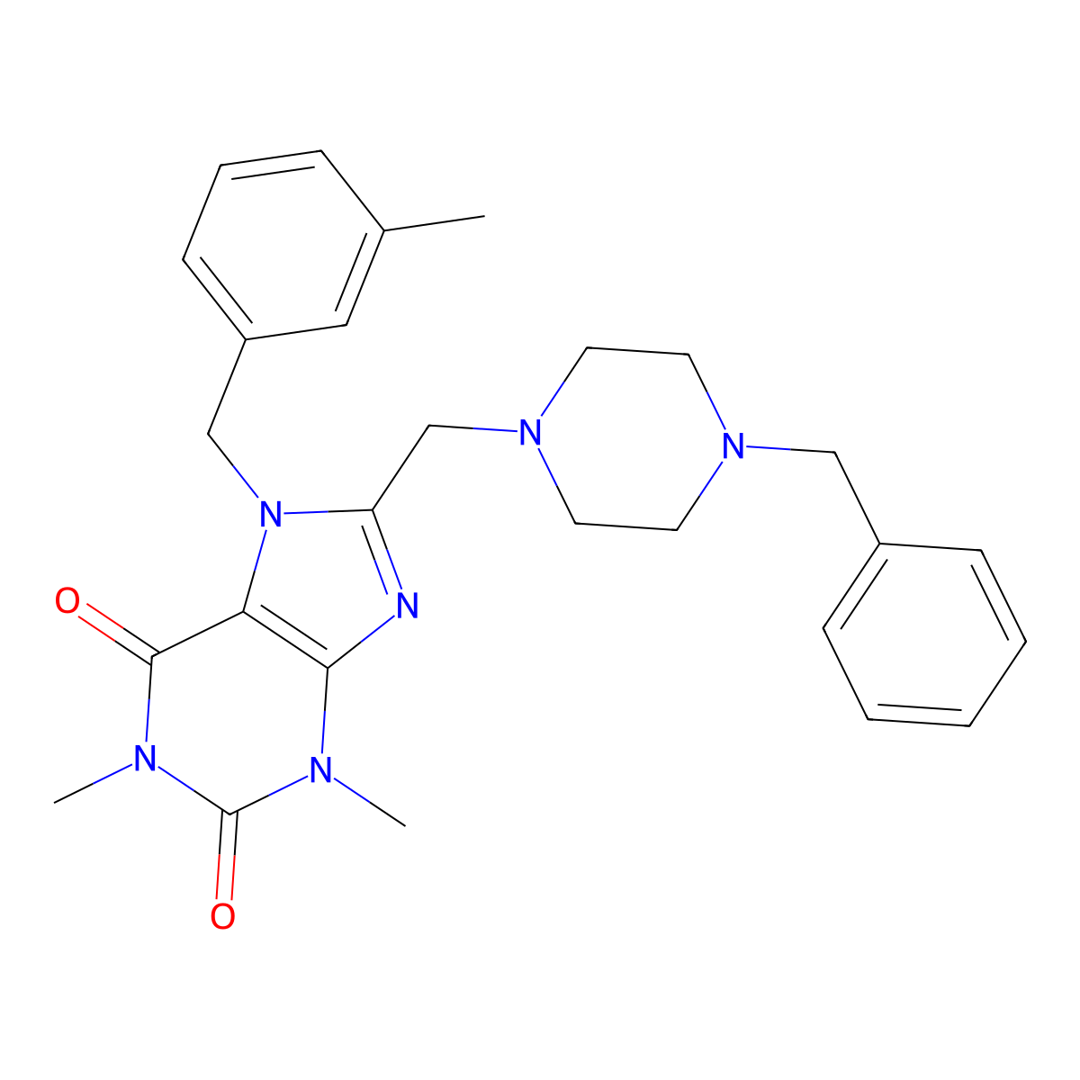 8-[(4-Benzylpiperazin-1-yl)methyl]-1,3-dimethyl-7-[(3-methylphenyl)methyl]purine-2,6-dione molecular structure, CAS 851938-80-2