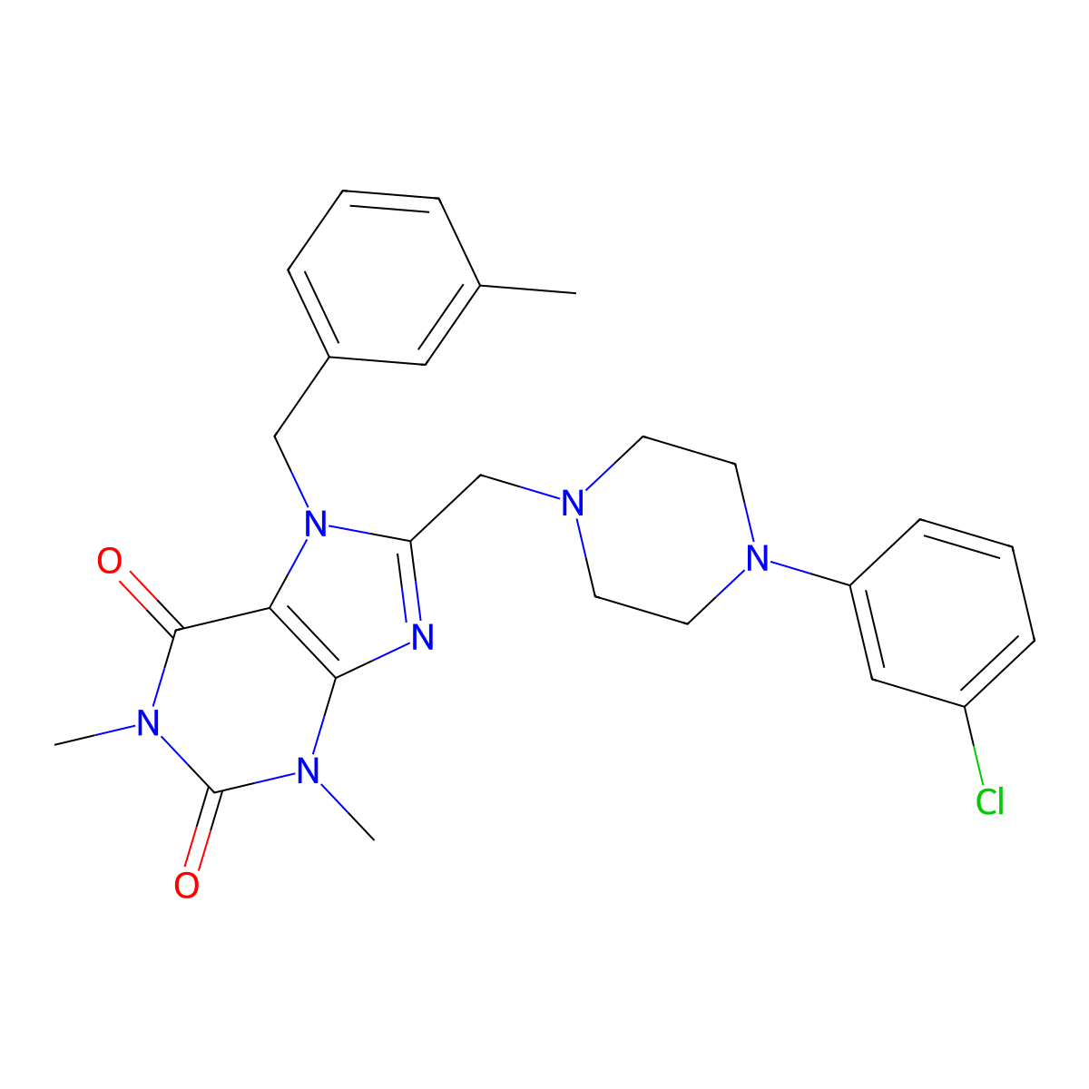 8-[[4-(3-Chlorophenyl)piperazin-1-yl]methyl]-1,3-dimethyl-7-[(3-methylphenyl)methyl]purine-2,6-dione molecular structure, CAS 851938-81-3