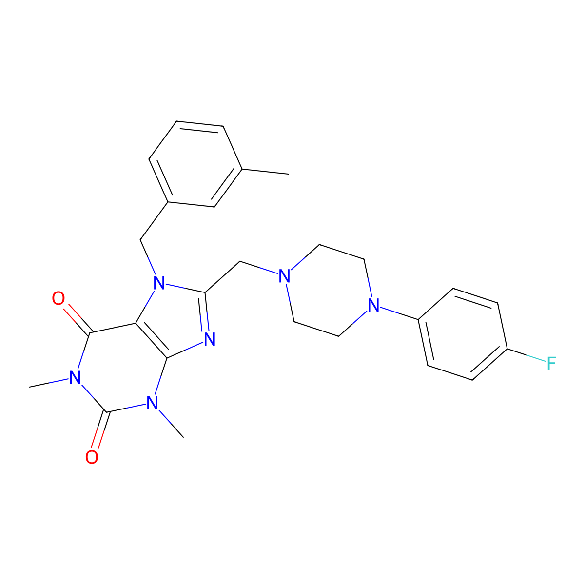 8-[[4-(4-Fluorophenyl)piperazin-1-yl]methyl]-1,3-dimethyl-7-[(3-methylphenyl)methyl]purine-2,6-dione molecular structure, CAS 851938-83-5