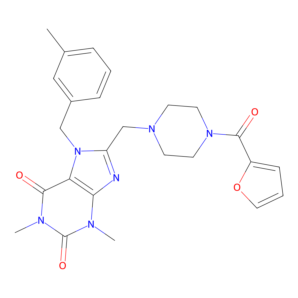 8-{[4-(furan-2-carbonyl)piperazin-1-yl]methyl}-1,3-dimethyl-7-[(3-methylphenyl)methyl]-2,3,6,7-tetrahydro-1H-purine-2,6-dione molecular structure, CAS 851938-84-6