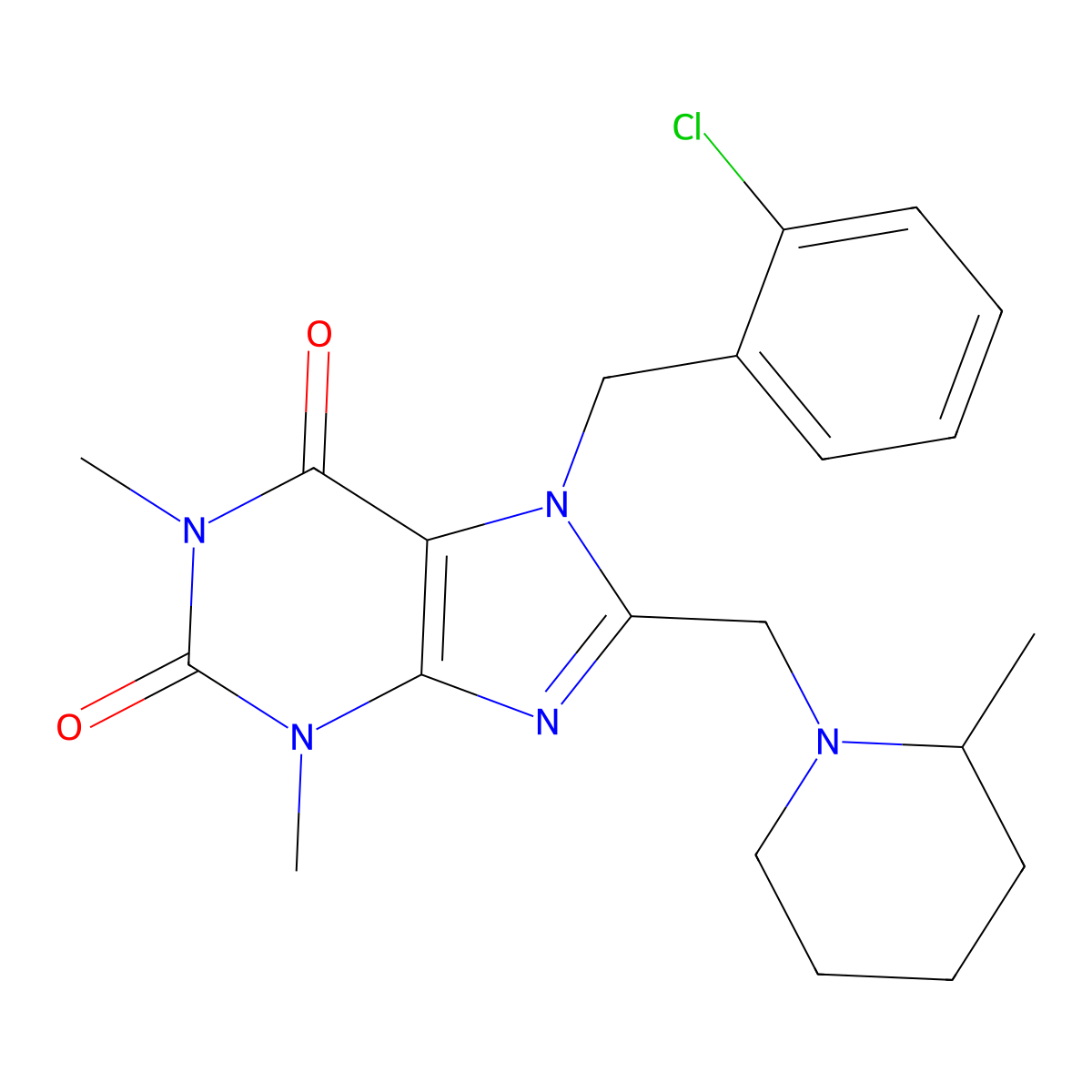7-(2-chlorobenzyl)-1,3-dimethyl-8-[(2-methylpiperidin-1-yl)methyl]-3,7-dihydro-1H-purine-2,6-dione molecular structure, CAS 851938-85-7