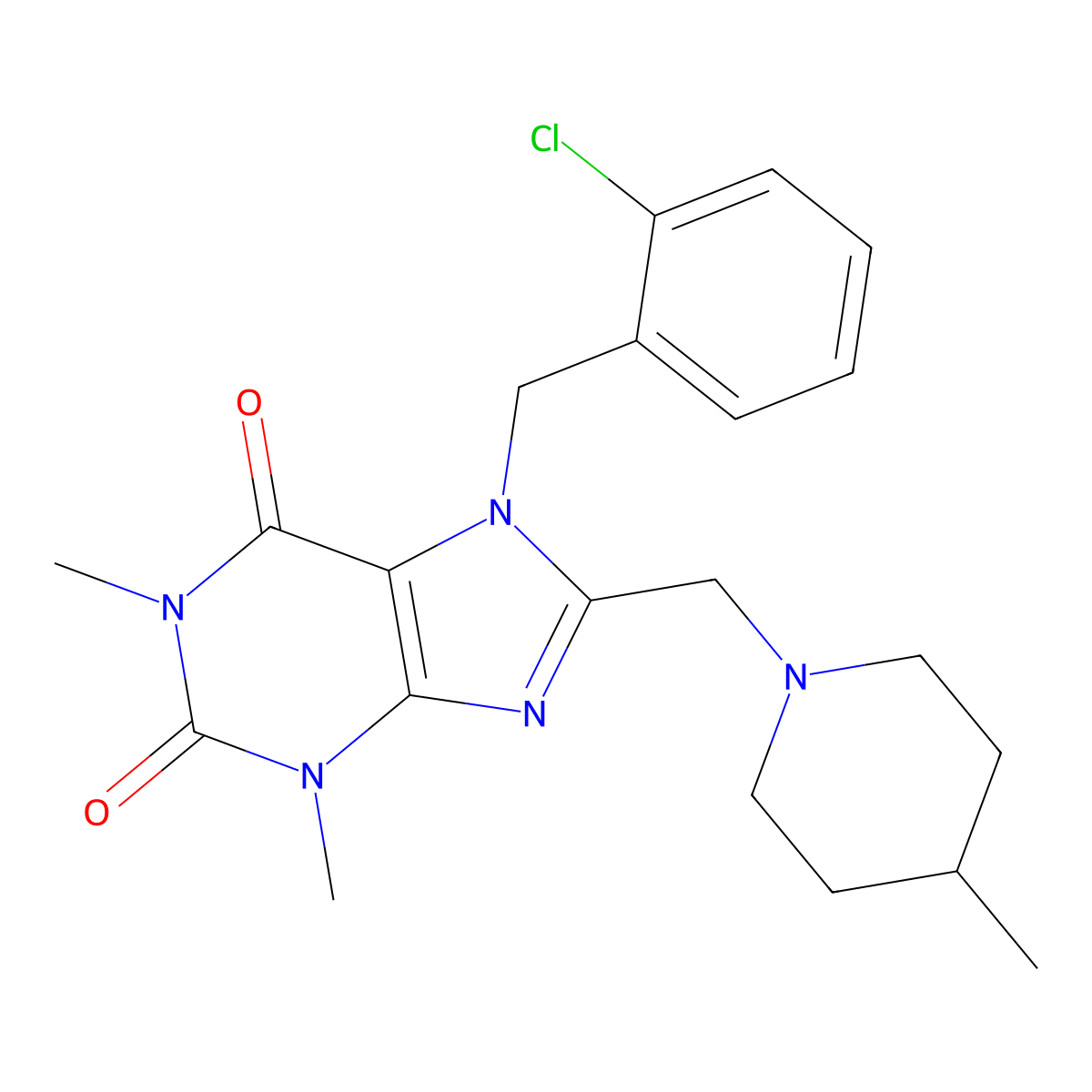7-(2-chlorobenzyl)-1,3-dimethyl-8-[(4-methylpiperidin-1-yl)methyl]-3,7-dihydro-1H-purine-2,6-dione molecular structure, CAS 851938-86-8