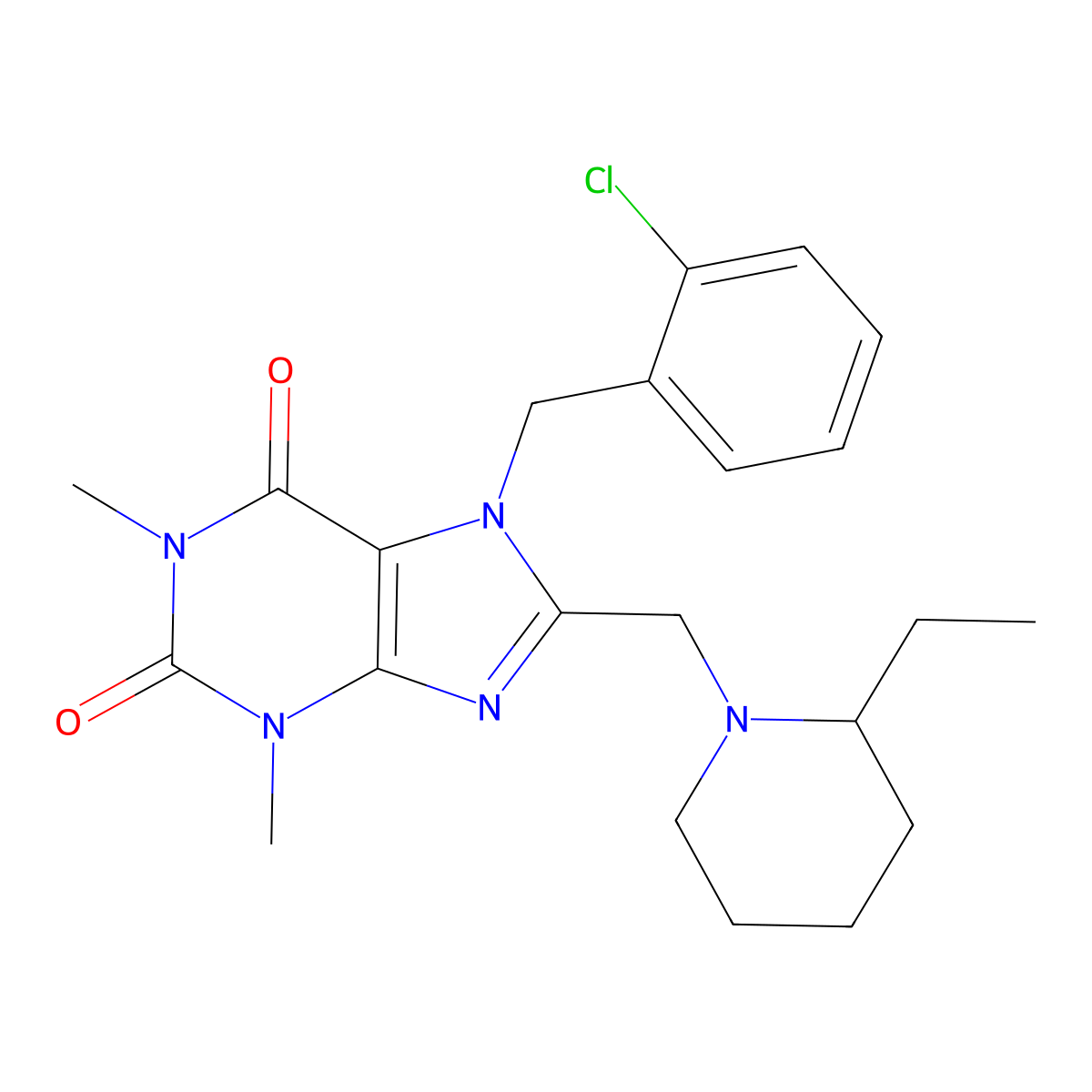 7-[(2-Chlorophenyl)methyl]-8-[(2-ethylpiperidin-1-yl)methyl]-1,3-dimethylpurine-2,6-dione molecular structure, CAS 851938-87-9