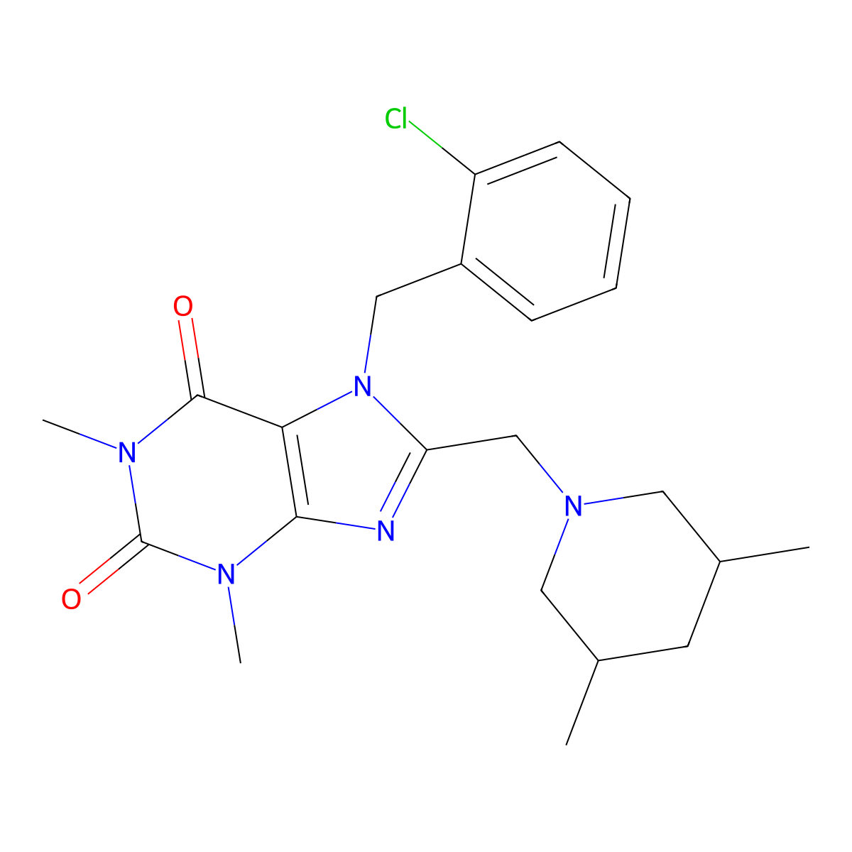 7-(2-chlorobenzyl)-8-((3,5-dimethylpiperidin-1-yl)methyl)-1,3-dimethyl-1H-purine-2,6(3H,7H)-dione molecular structure, CAS 851938-89-1