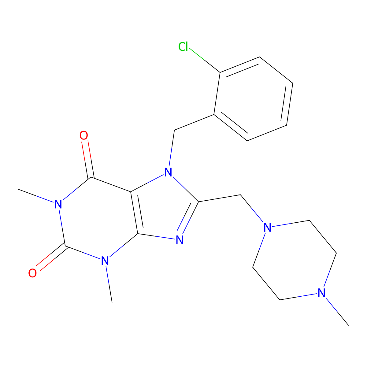 7-(2-chlorobenzyl)-1,3-dimethyl-8-((4-methylpiperazin-1-yl)methyl)-1H-purine-2,6(3H,7H)-dione molecular structure, CAS 851938-91-5