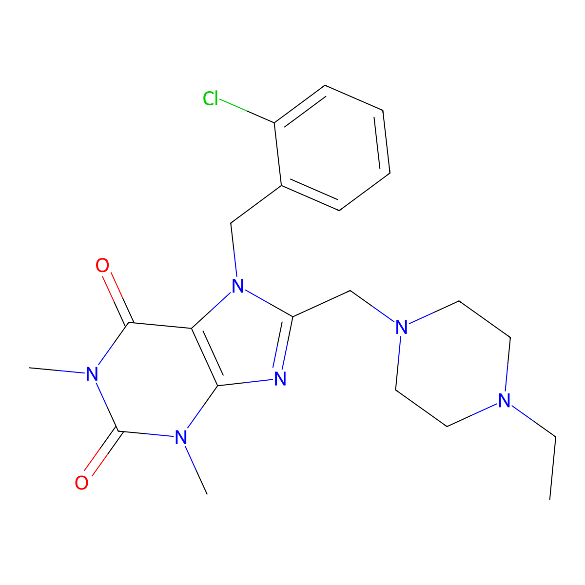 7-(2-chlorobenzyl)-8-((4-ethylpiperazin-1-yl)methyl)-1,3-dimethyl-1H-purine-2,6(3H,7H)-dione molecular structure, CAS 851938-92-6