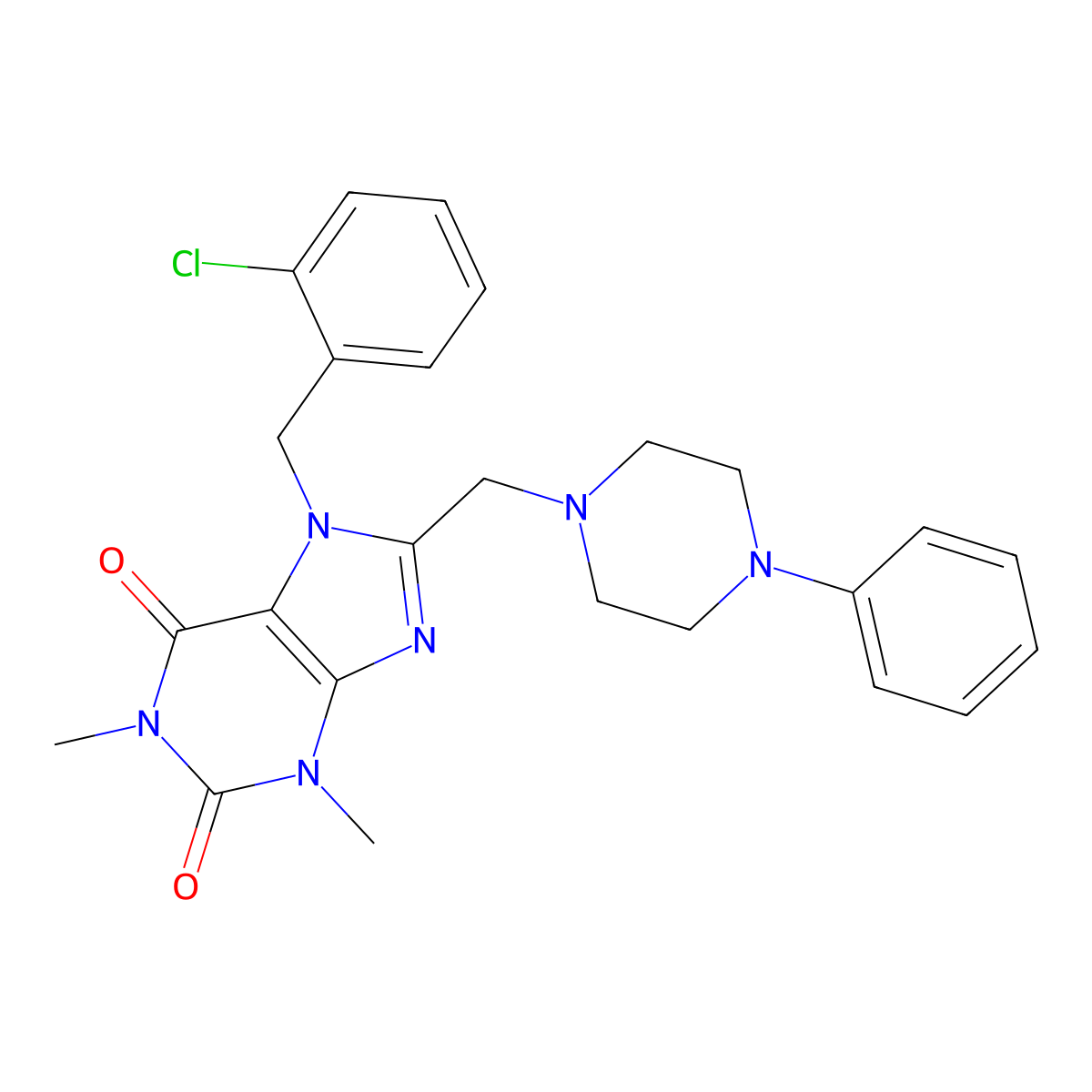 7-[(2-Chlorophenyl)methyl]-1,3-dimethyl-8-[(4-phenylpiperazin-1-yl)methyl]purine-2,6-dione molecular structure, CAS 851938-93-7