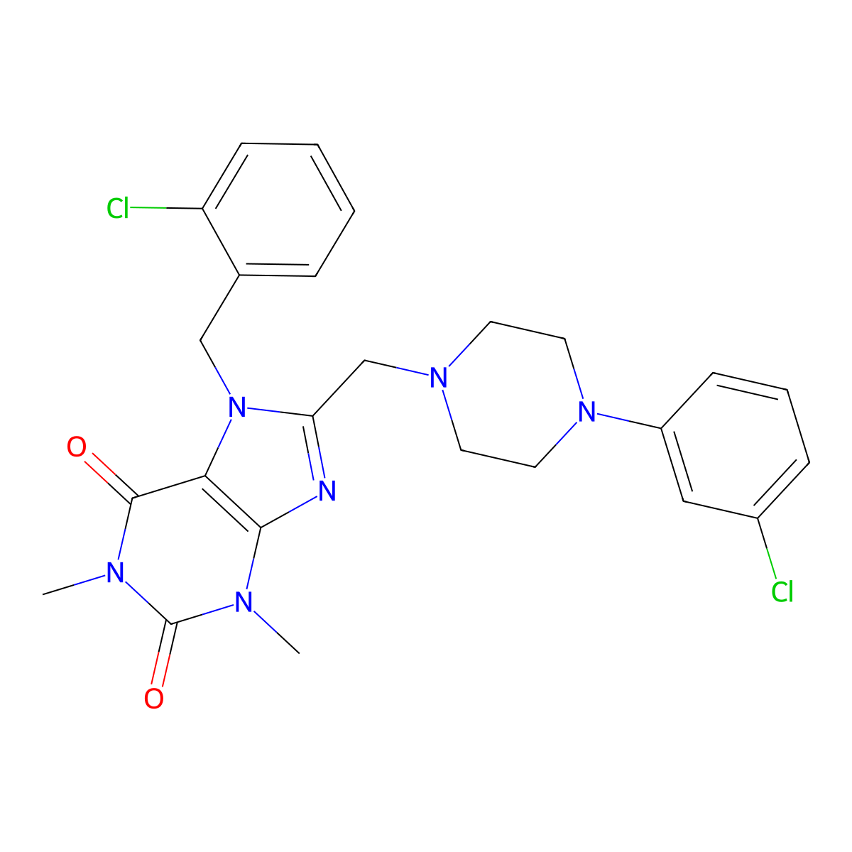 7-[(2-Chlorophenyl)methyl]-8-[[4-(3-chlorophenyl)piperazin-1-yl]methyl]-1,3-dimethylpurine-2,6-dione molecular structure, CAS 851938-96-0