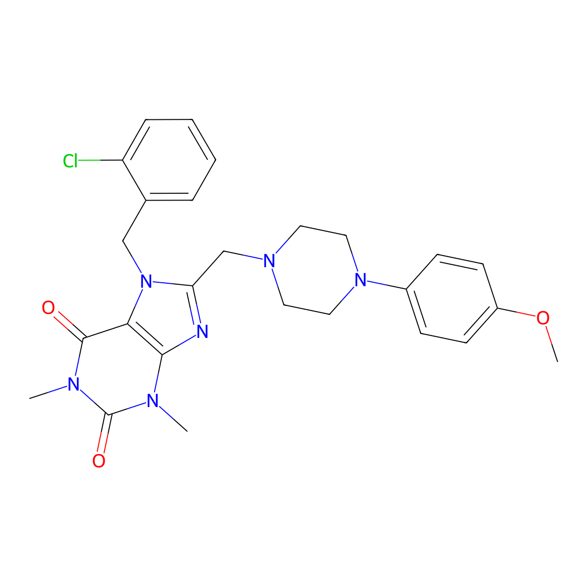 7-[(2-Chlorophenyl)methyl]-8-[[4-(4-methoxyphenyl)piperazin-1-yl]methyl]-1,3-dimethylpurine-2,6-dione molecular structure, CAS 851938-98-2