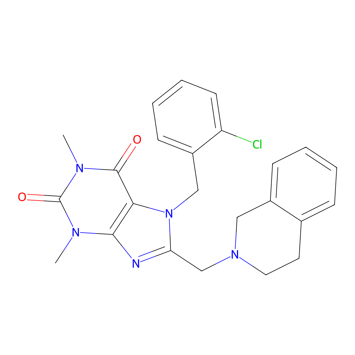 7-[(2-chlorophenyl)methyl]-8-(3,4-dihydro-1H-isoquinolin-2-ylmethyl)-1,3-dimethylpurine-2,6-dione molecular structure, CAS 851939-00-9