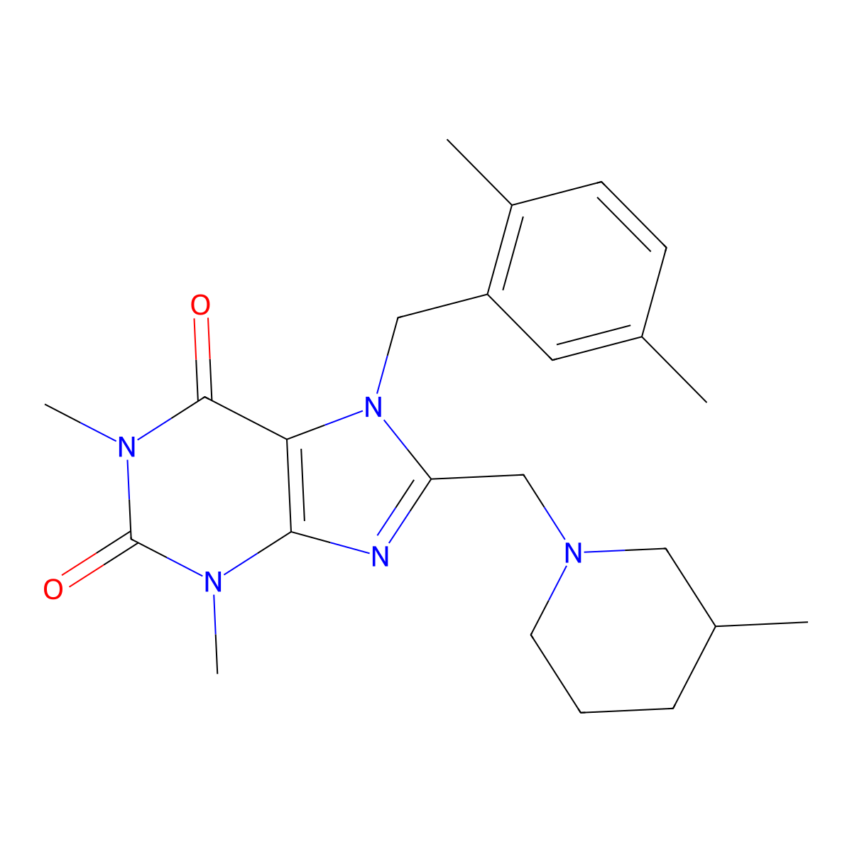 7-(2,5-dimethylbenzyl)-1,3-dimethyl-8-((3-methylpiperidin-1-yl)methyl)-3,7-dihydro-1H-purine-2,6-dione molecular structure, CAS 851939-04-3