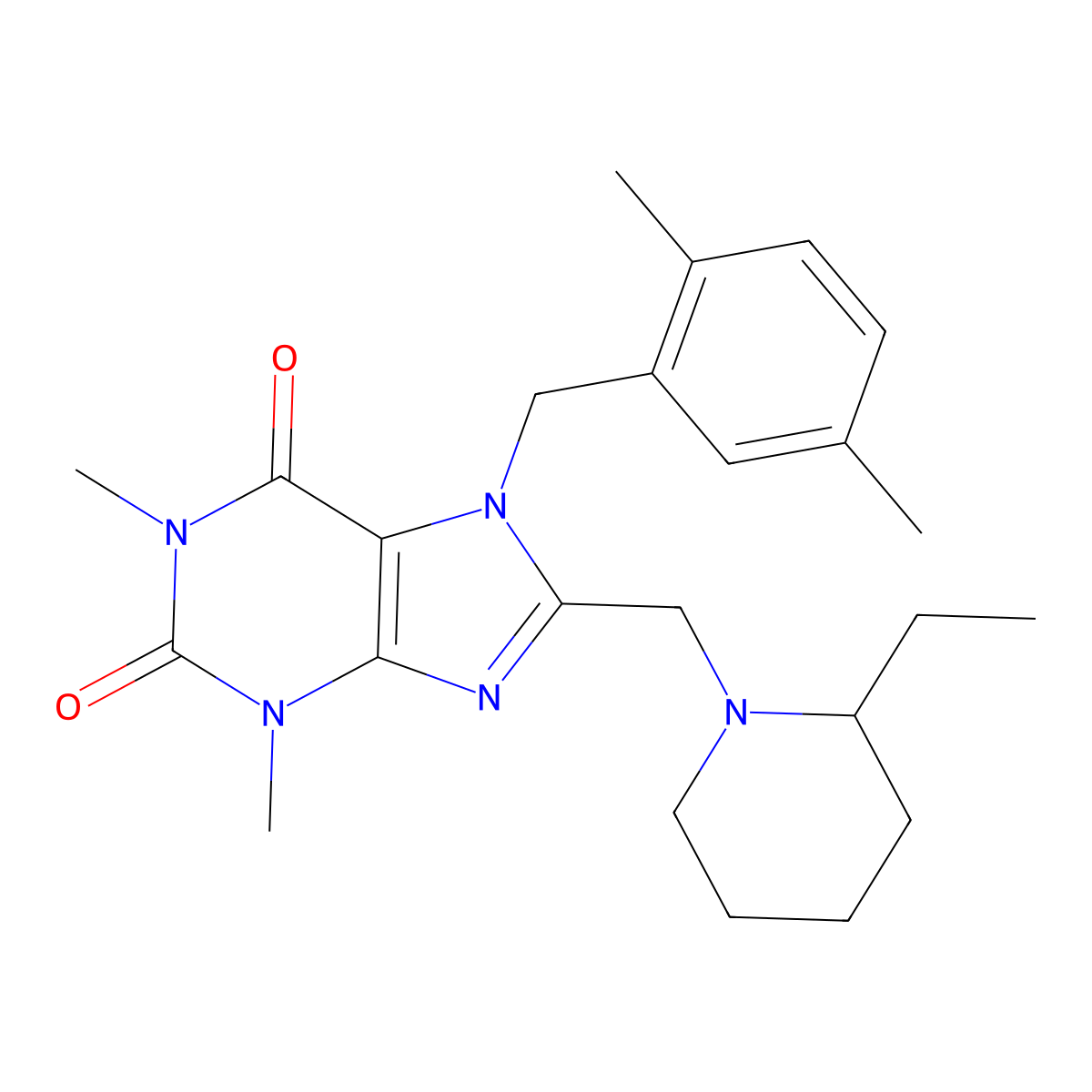 7-[(2,5-dimethylphenyl)methyl]-8-[(2-ethylpiperidin-1-yl)methyl]-1,3-dimethyl-2,3,6,7-tetrahydro-1H-purine-2,6-dione molecular structure, CAS 851939-05-4