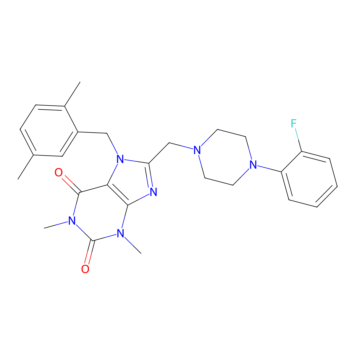 7-[(2,5-Dimethylphenyl)methyl]-8-[[4-(2-fluorophenyl)piperazin-1-yl]methyl]-1,3-dimethylpurine-2,6-dione molecular structure, CAS 851939-09-8