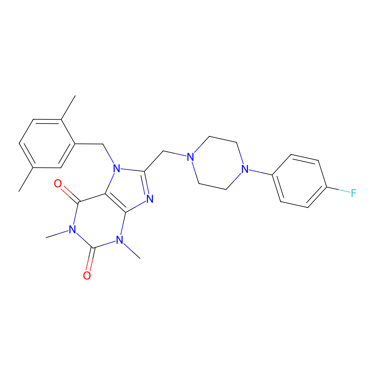 7-[(2,5-Dimethylphenyl)methyl]-8-[[4-(4-fluorophenyl)piperazin-1-yl]methyl]-1,3-dimethylpurine-2,6-dione molecular structure, CAS 851939-10-1