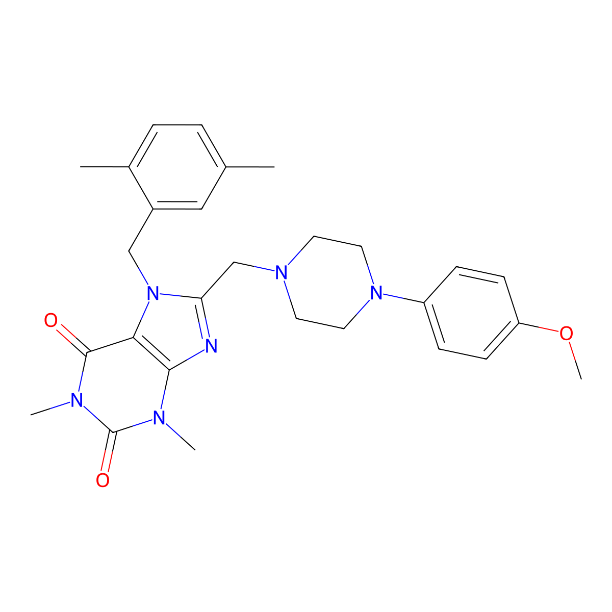 7-(2,5-dimethylbenzyl)-8-((4-(4-methoxyphenyl)piperazin-1-yl)methyl)-1,3-dimethyl-1H-purine-2,6(3H,7H)-dione molecular structure, CAS 851939-11-2
