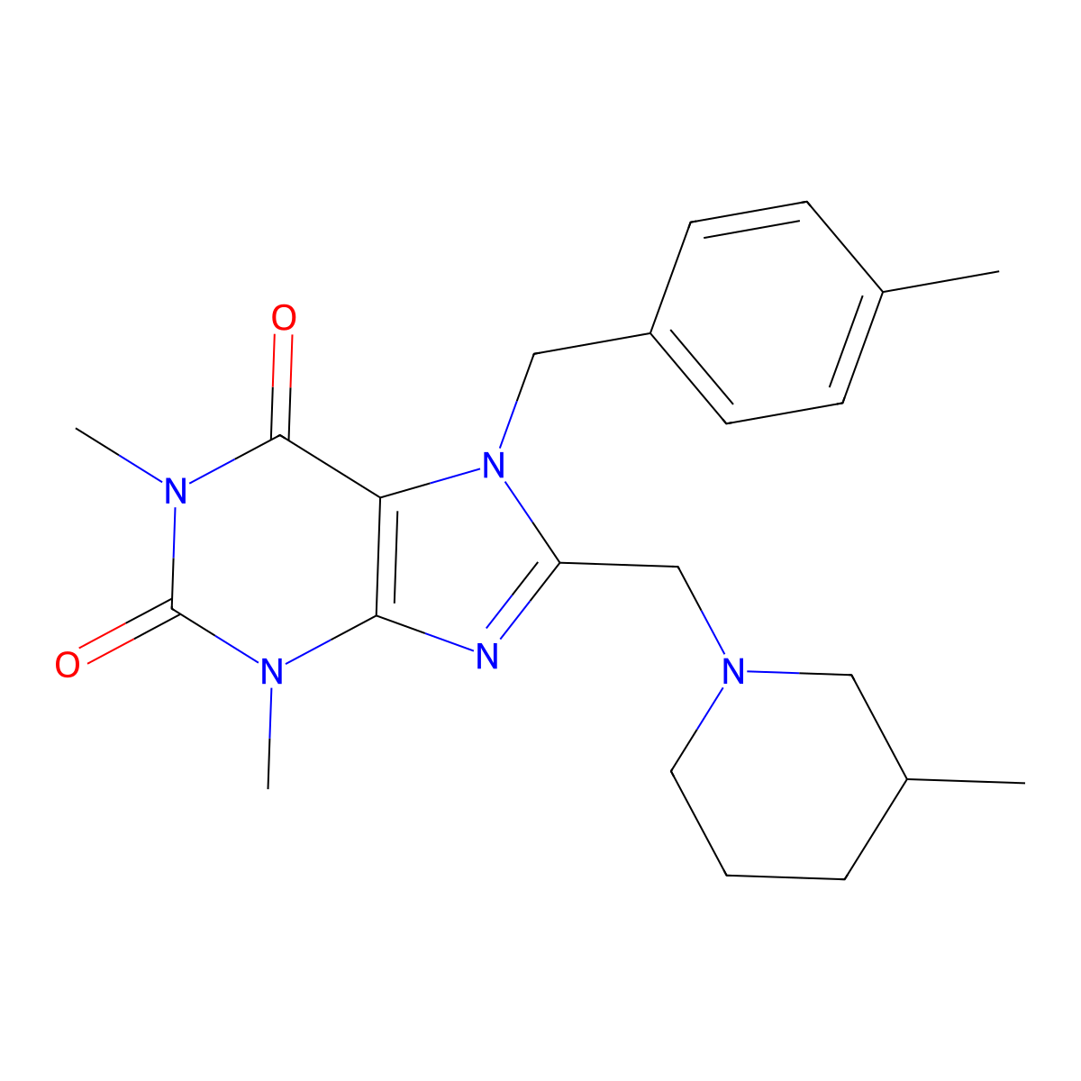 1,3-dimethyl-7-(4-methylbenzyl)-8-[(3-methylpiperidino)methyl]-3,7-dihydro-1H-purine-2,6-dione molecular structure, CAS 851939-17-8