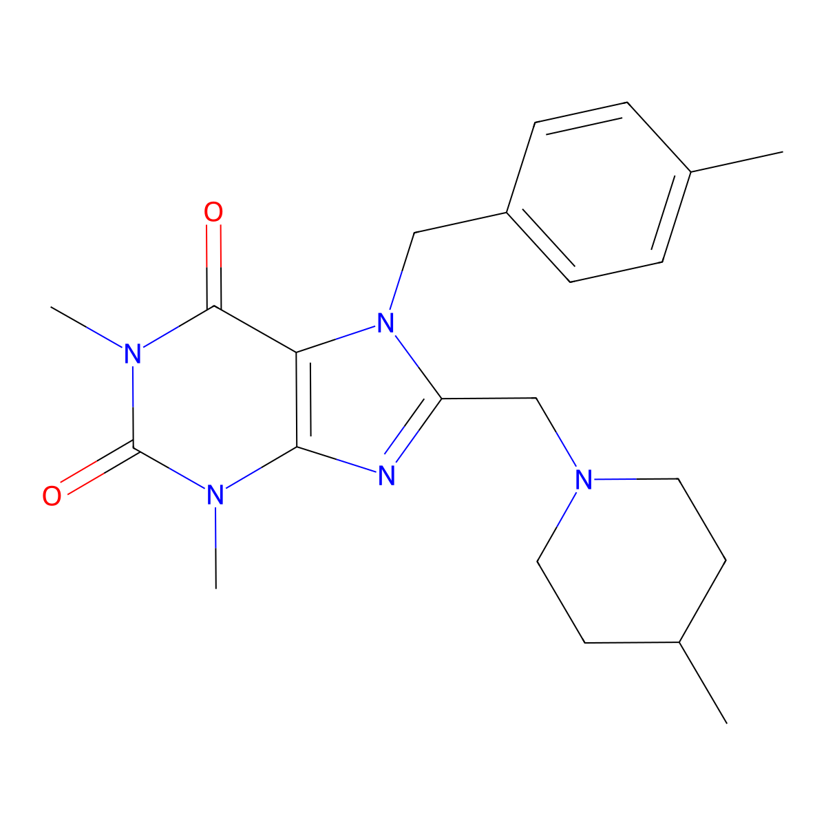 1,3-dimethyl-7-(4-methylbenzyl)-8-[(4-methylpiperidin-1-yl)methyl]-3,7-dihydro-1H-purine-2,6-dione molecular structure, CAS 851939-18-9