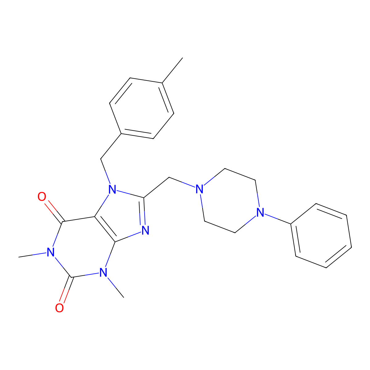 1,3-Dimethyl-7-[(4-methylphenyl)methyl]-8-[(4-phenylpiperazin-1-yl)methyl]purine-2,6-dione molecular structure, CAS 851939-24-7