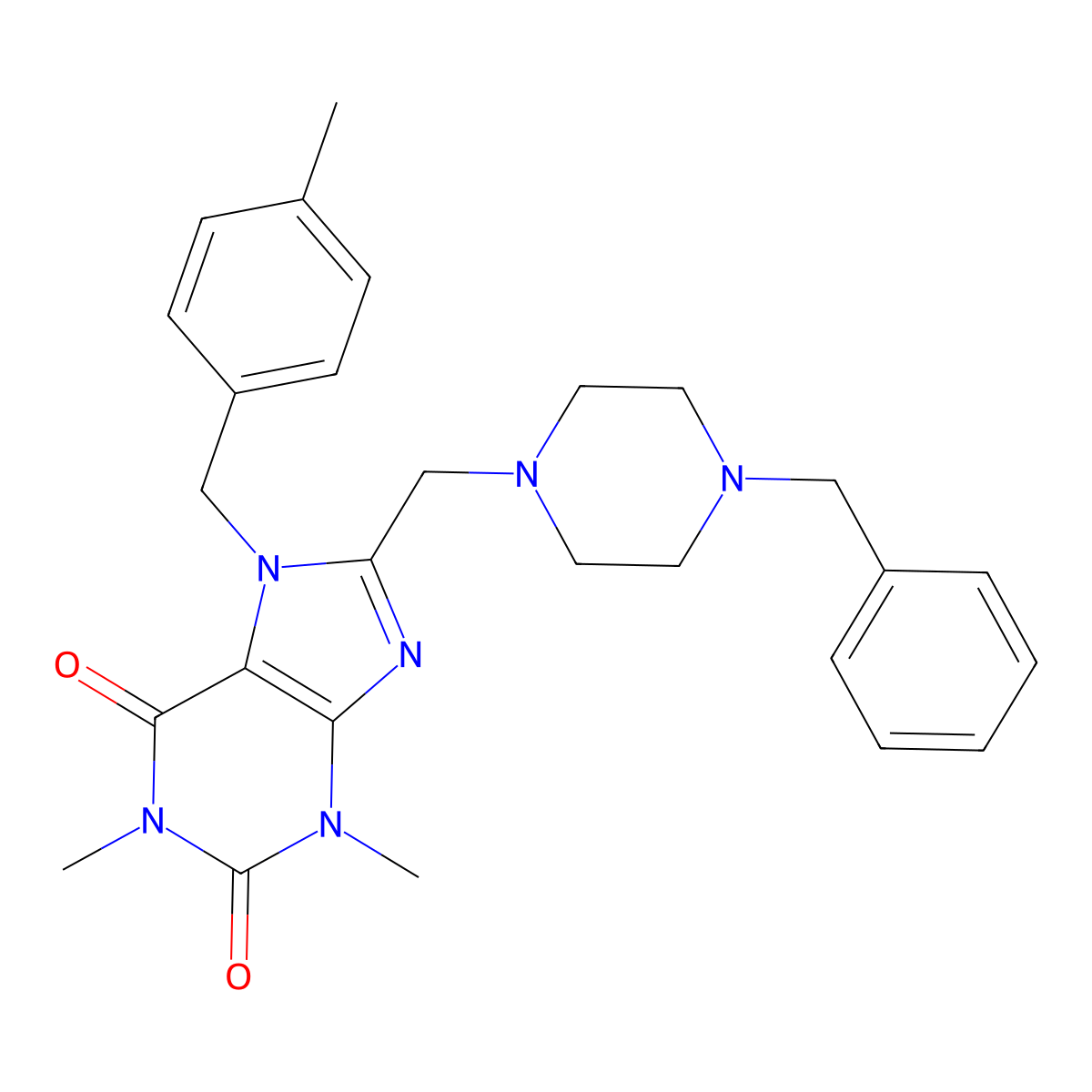 8-[(4-Benzylpiperazin-1-yl)methyl]-1,3-dimethyl-7-[(4-methylphenyl)methyl]purine-2,6-dione molecular structure, CAS 851939-26-9