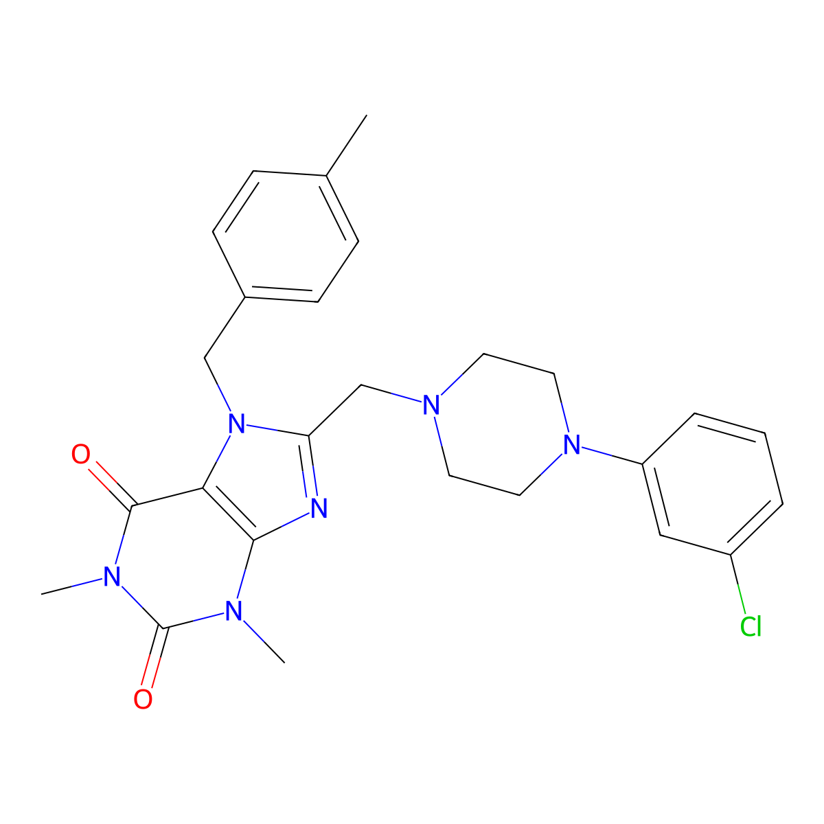8-[[4-(3-Chlorophenyl)piperazin-1-yl]methyl]-1,3-dimethyl-7-[(4-methylphenyl)methyl]purine-2,6-dione molecular structure, CAS 851939-27-0