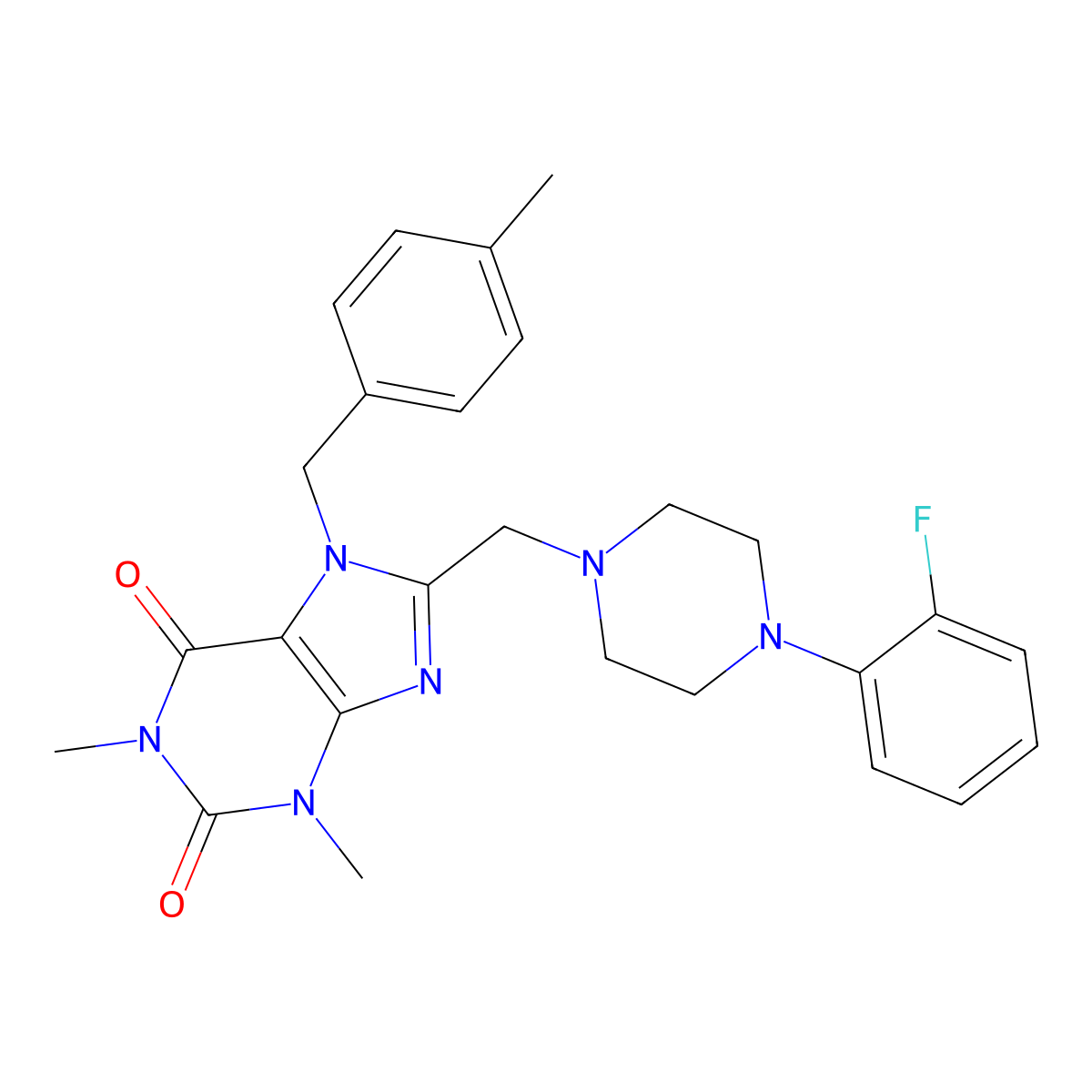 8-[[4-(2-Fluorophenyl)piperazin-1-yl]methyl]-1,3-dimethyl-7-[(4-methylphenyl)methyl]purine-2,6-dione molecular structure, CAS 851939-28-1