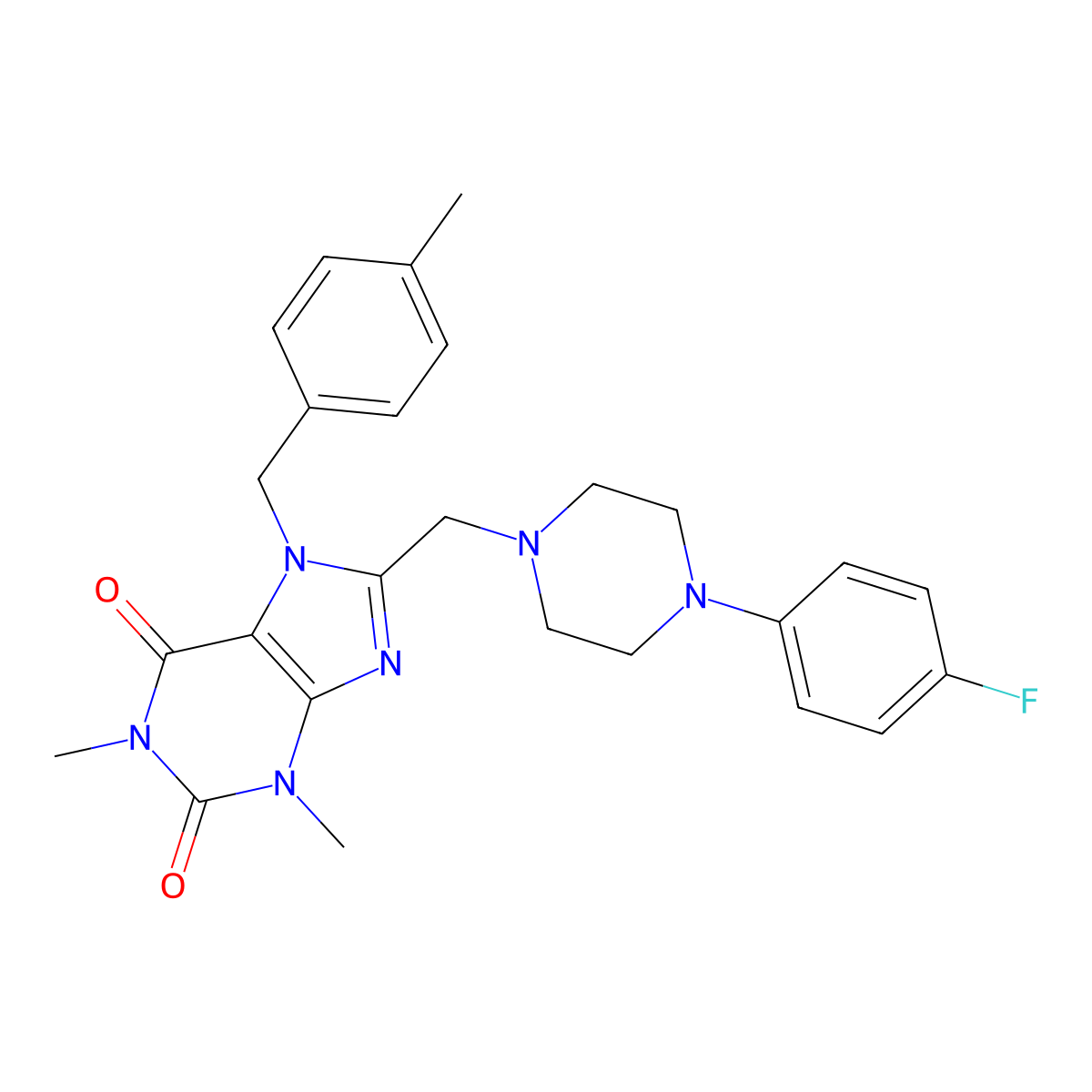 8-[[4-(4-Fluorophenyl)piperazin-1-yl]methyl]-1,3-dimethyl-7-[(4-methylphenyl)methyl]purine-2,6-dione molecular structure, CAS 851939-29-2